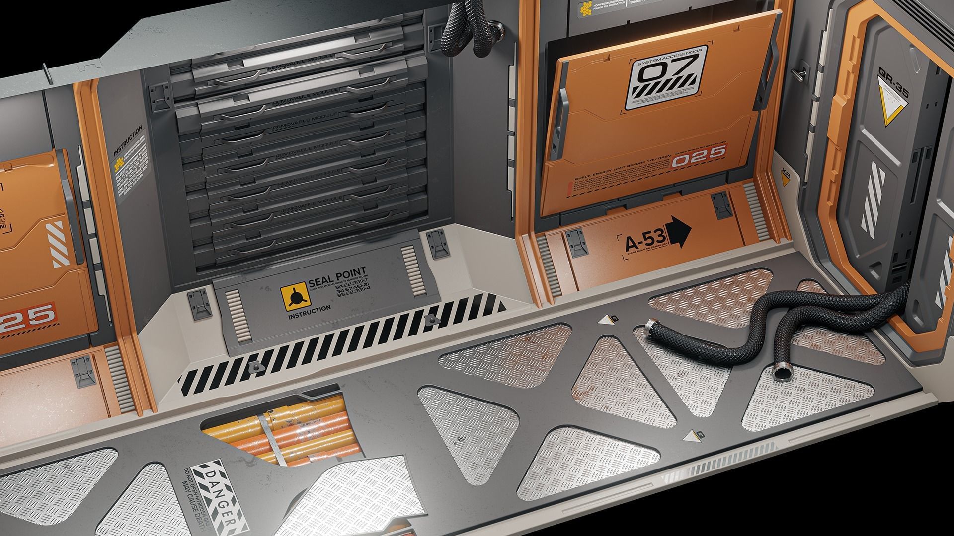 Sci-Fi Corridor Low-poly 3D model_3