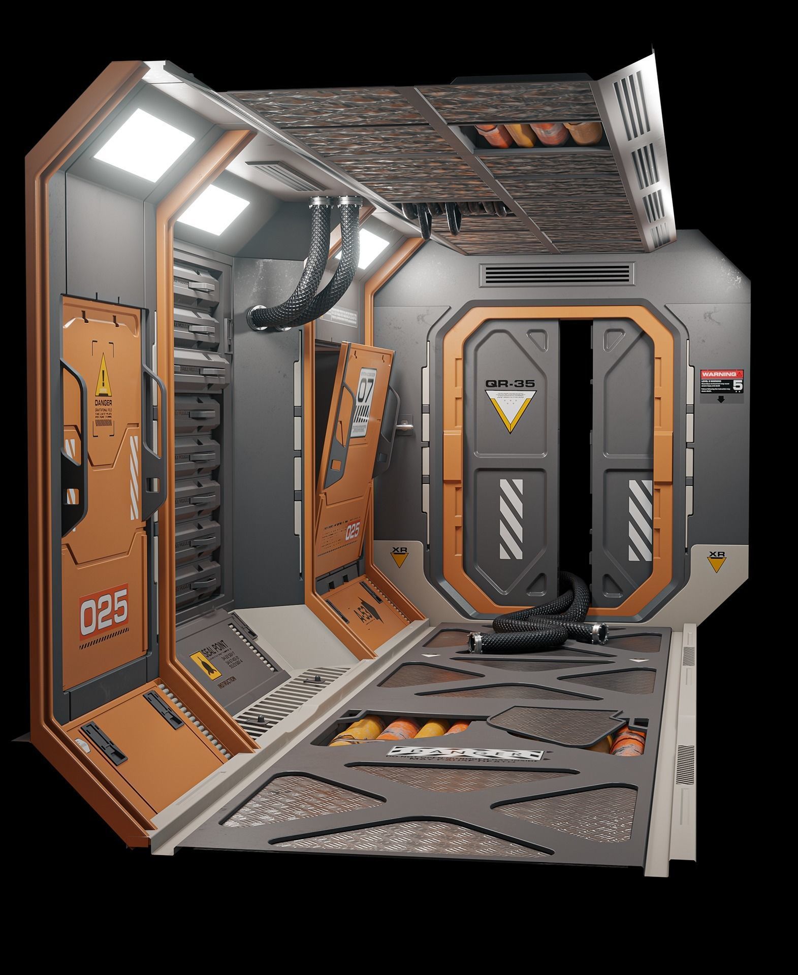 Sci-Fi Corridor Low-poly 3D model_6