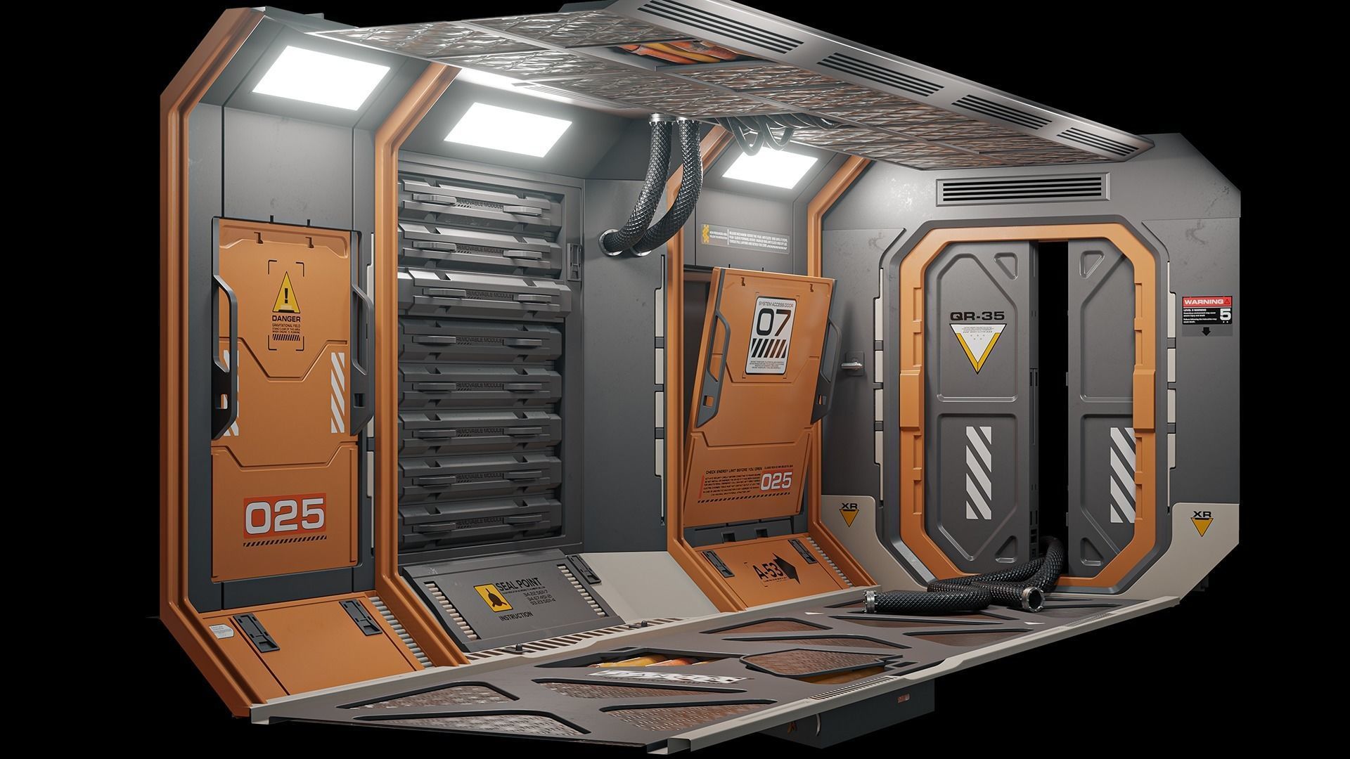 Sci-Fi Corridor Low-poly 3D model_4