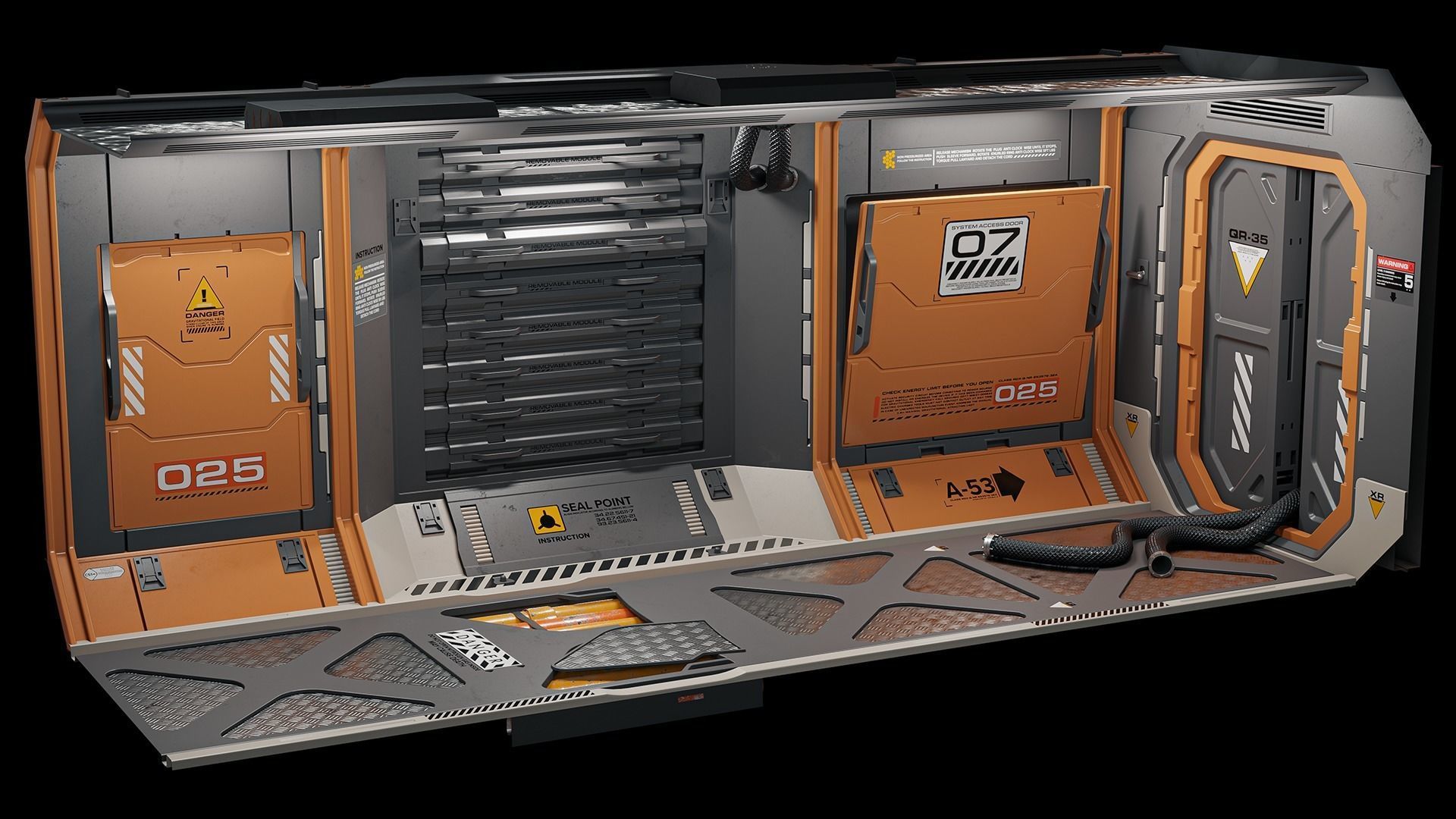 Sci-Fi Corridor Low-poly 3D model_1