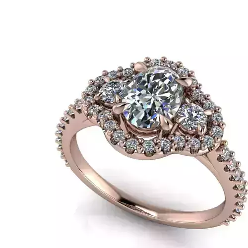 3 Stone Oval Cut Anniversary Ring Halo Side Accent Stones