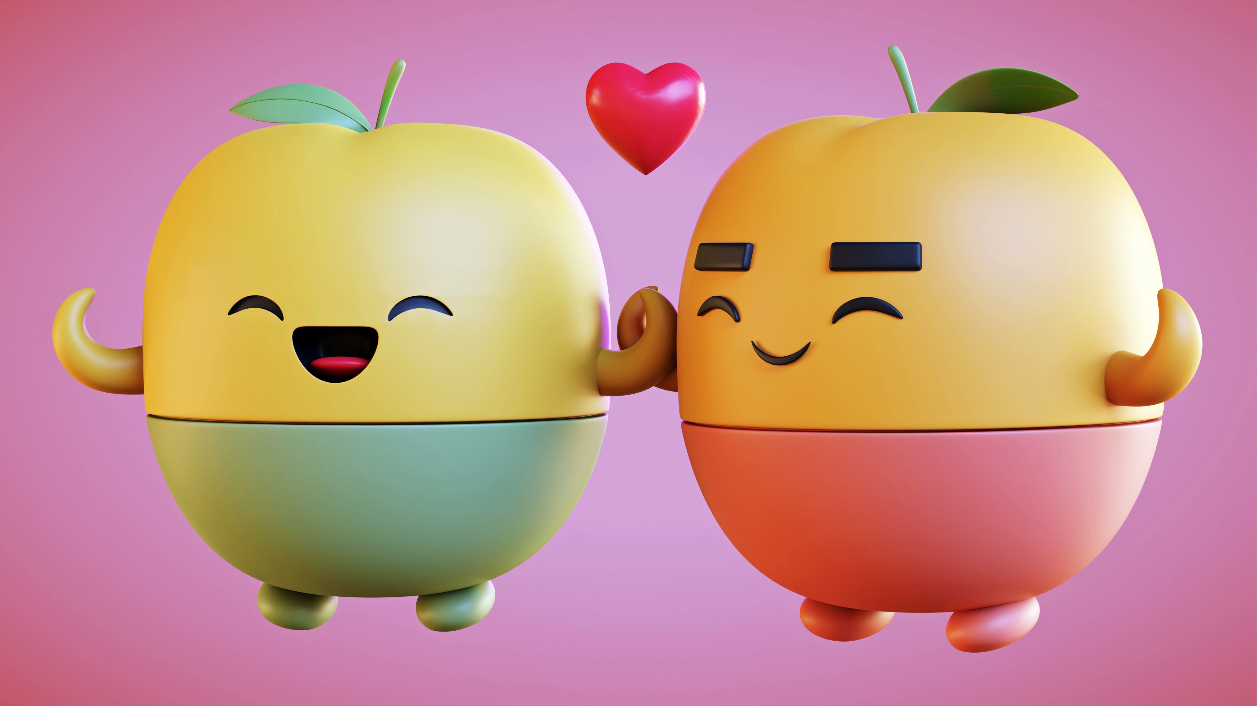 Cute Fruits in Love- A 3D Model of a Charming Couple Free low-poly 3D model_7