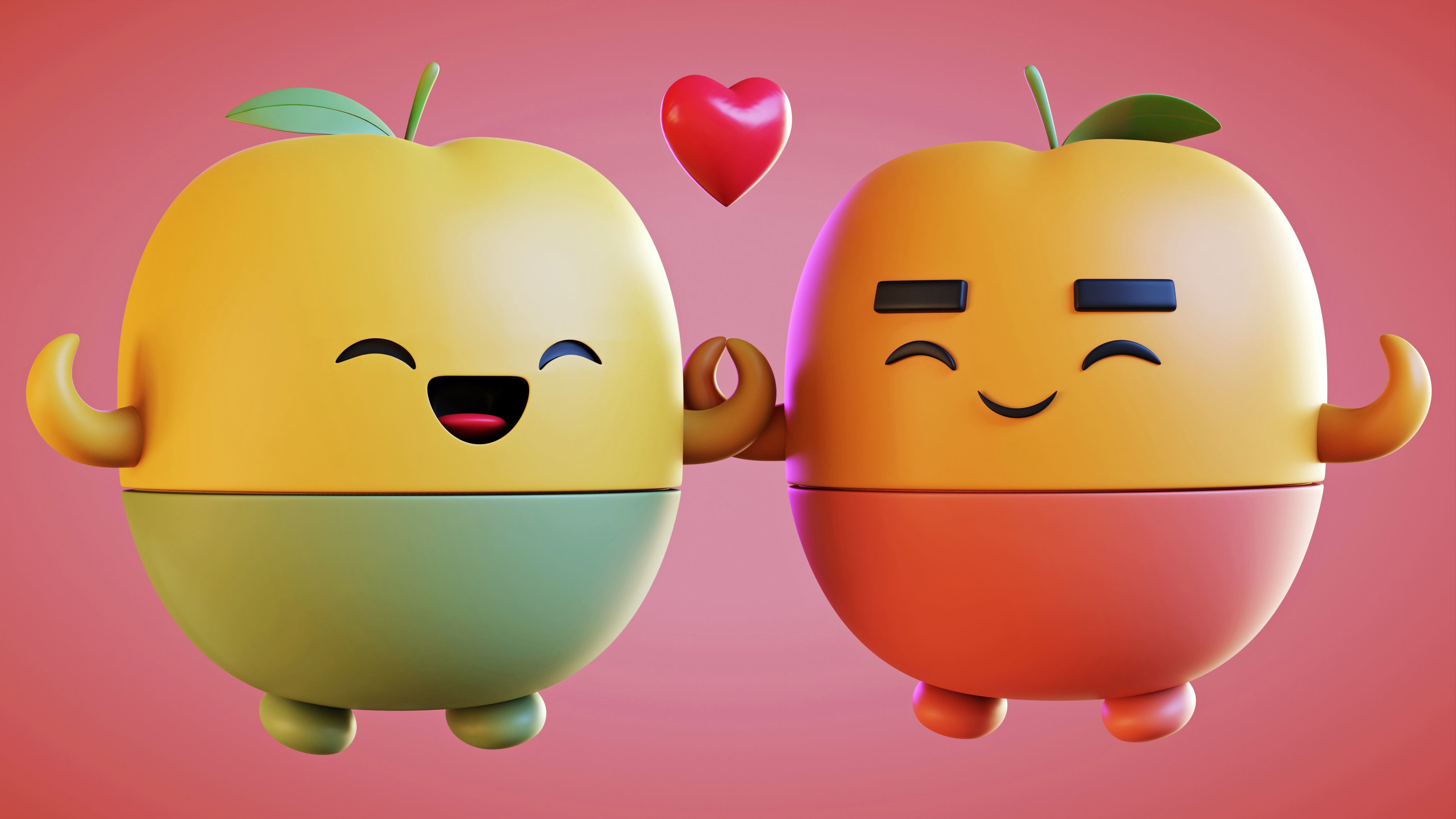 Cute Fruits in Love- A 3D Model of a Charming Couple Free low-poly 3D model_12