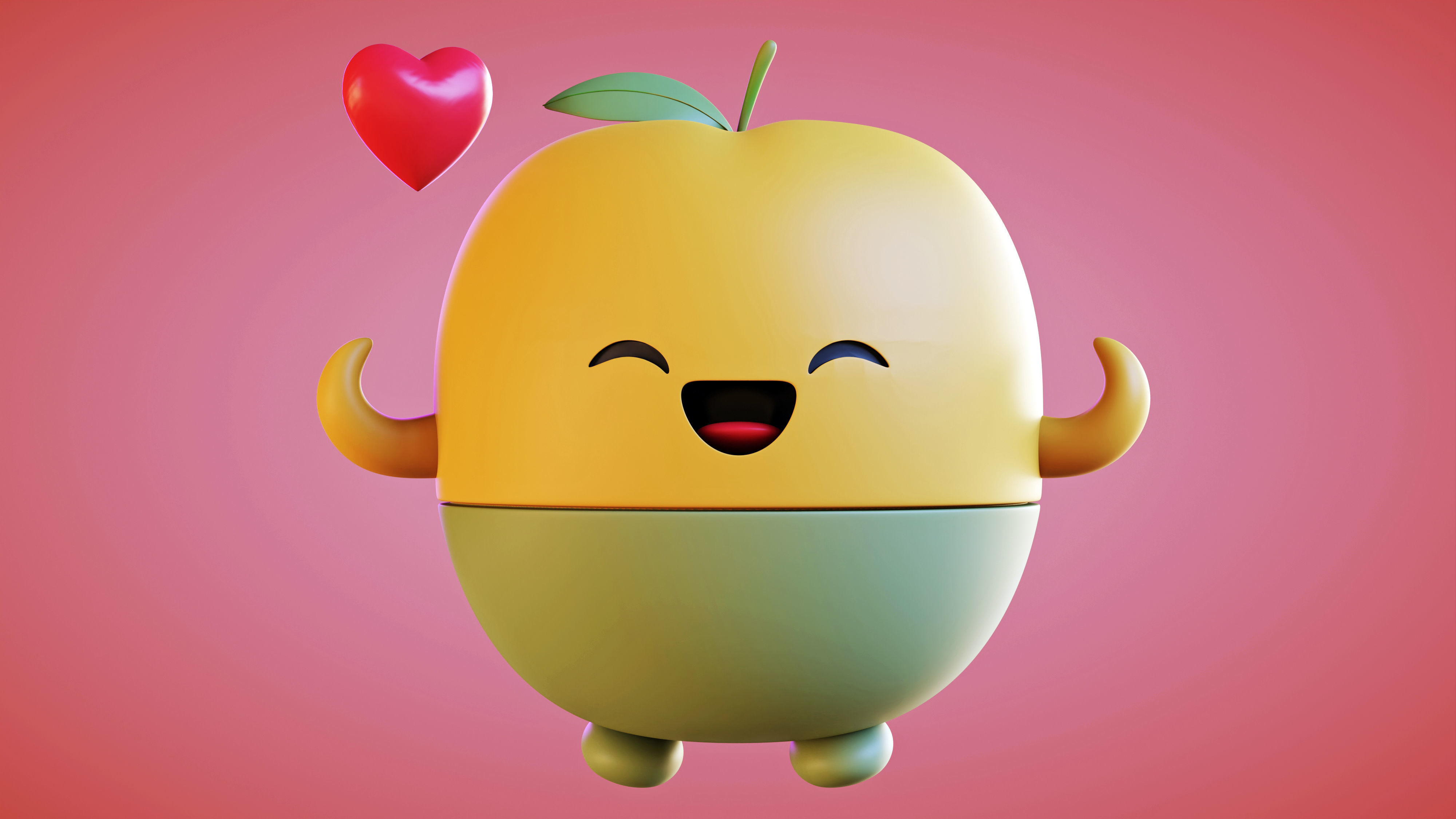 Cute Fruits in Love- A 3D Model of a Charming Couple Free low-poly 3D model_5