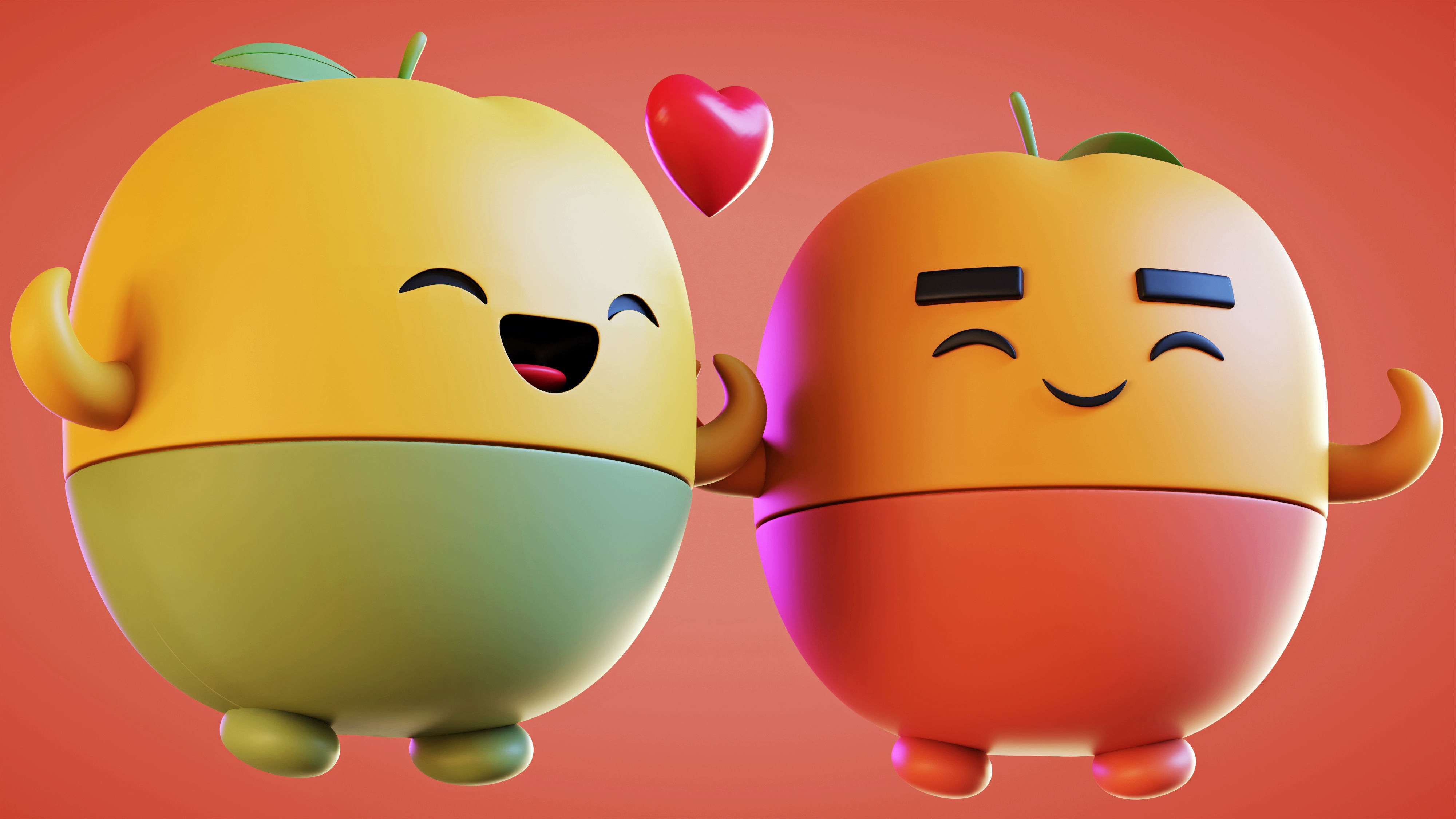Cute Fruits in Love- A 3D Model of a Charming Couple Free low-poly 3D model_13