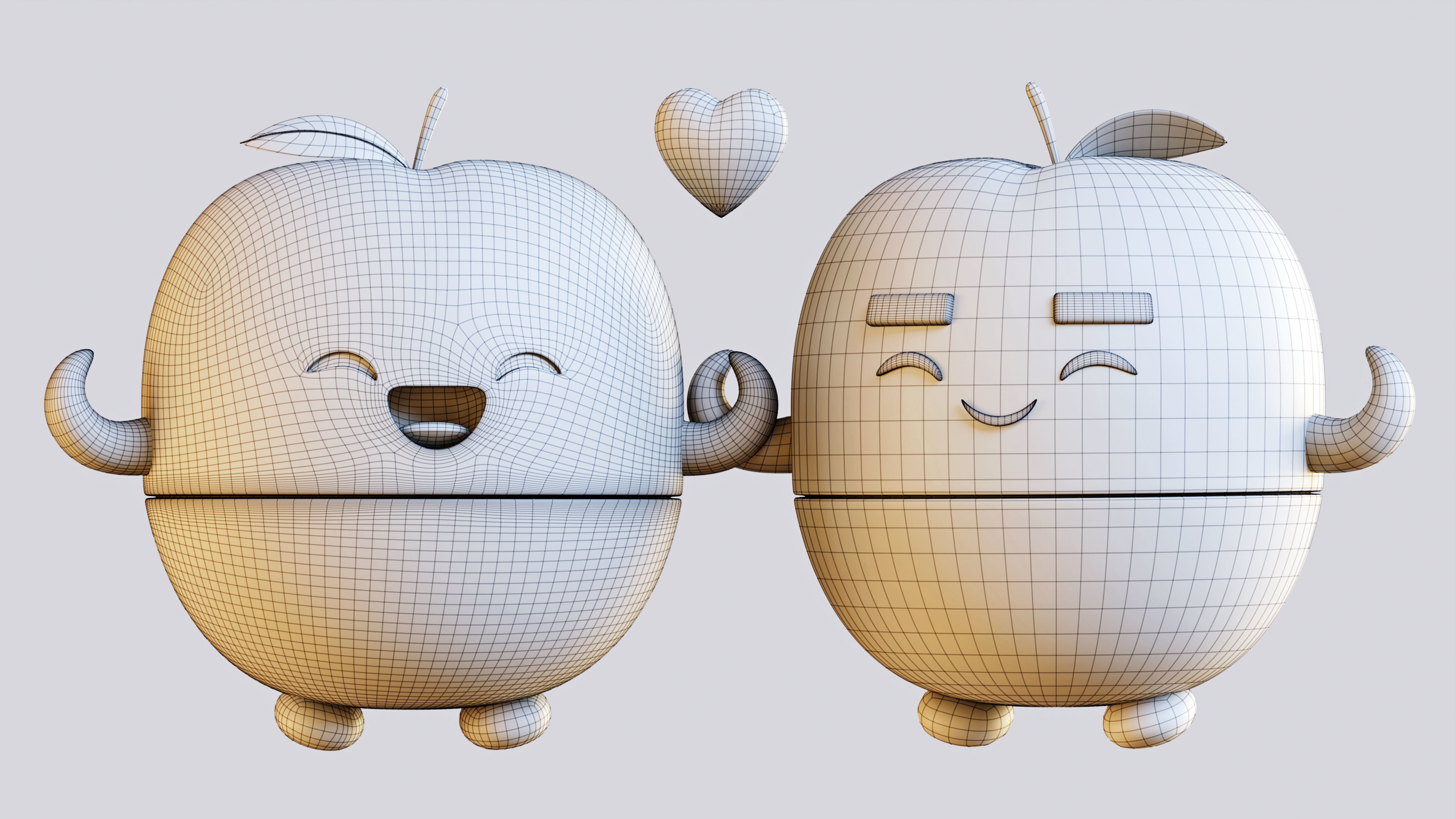 Cute Fruits in Love- A 3D Model of a Charming Couple Free low-poly 3D model_3