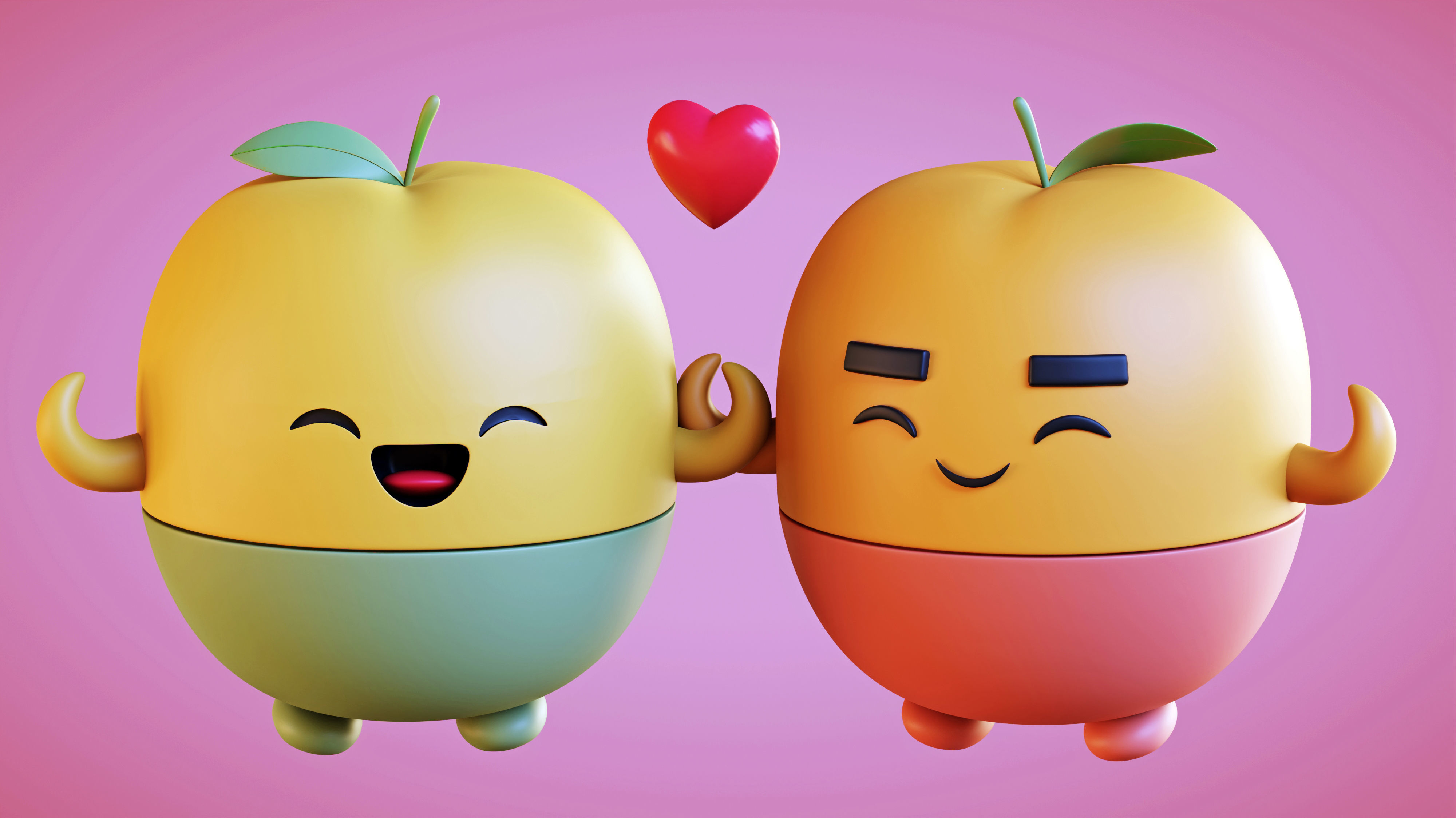 Cute Fruits in Love- A 3D Model of a Charming Couple Free low-poly 3D model_6