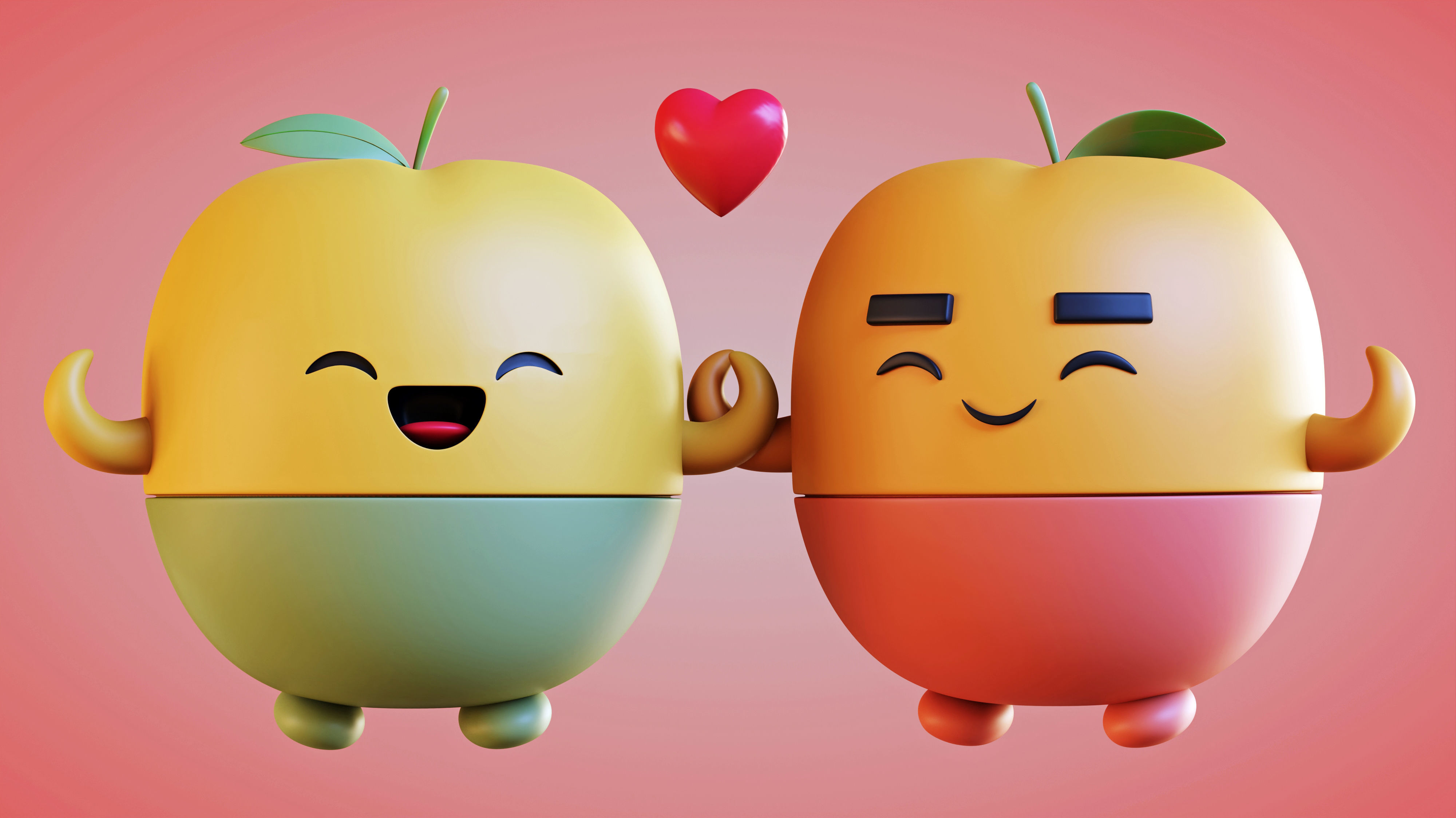Cute Fruits in Love- A 3D Model of a Charming Couple Free low-poly 3D model_14