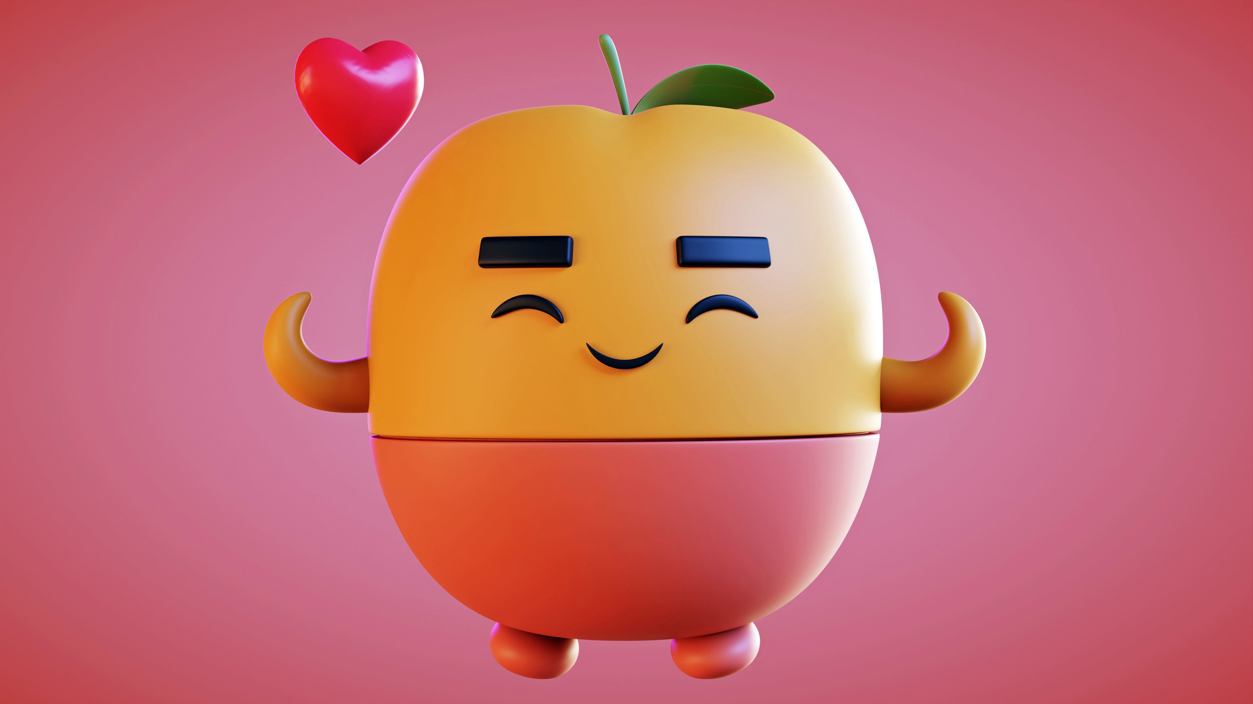 Cute Fruits in Love- A 3D Model of a Charming Couple Free low-poly 3D model_4