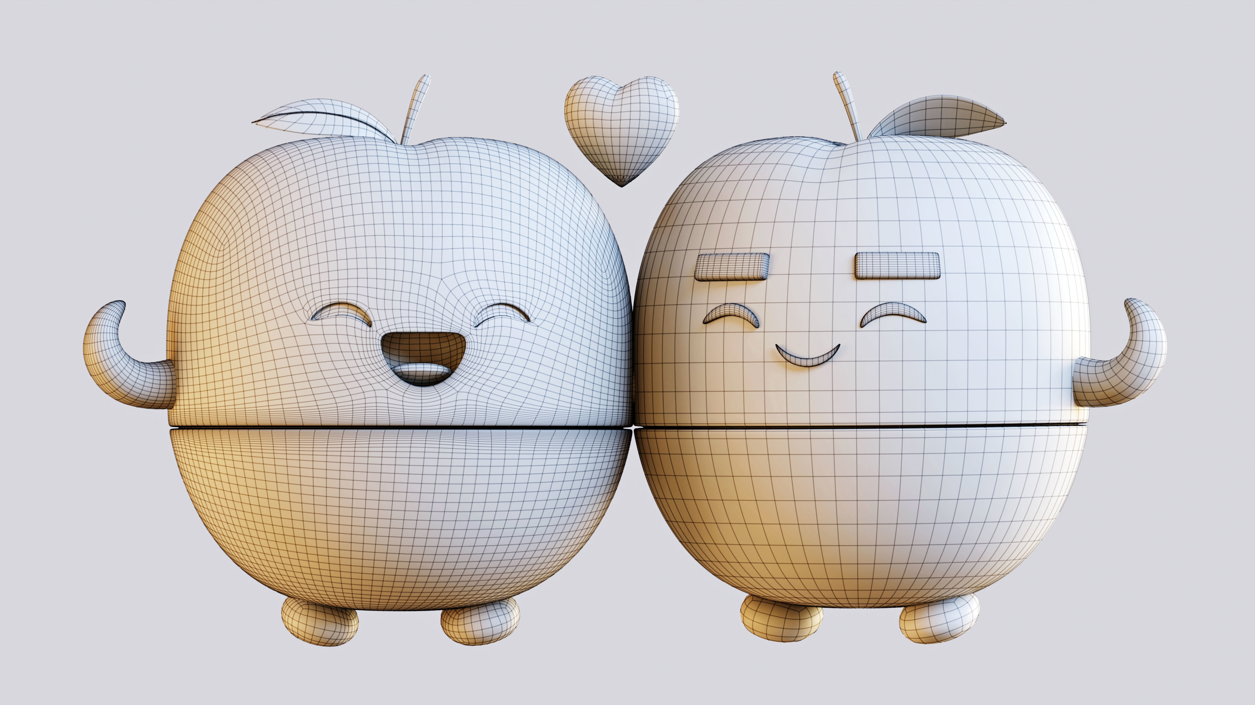 Cute Fruits in Love- A 3D Model of a Charming Couple Free low-poly 3D model_2