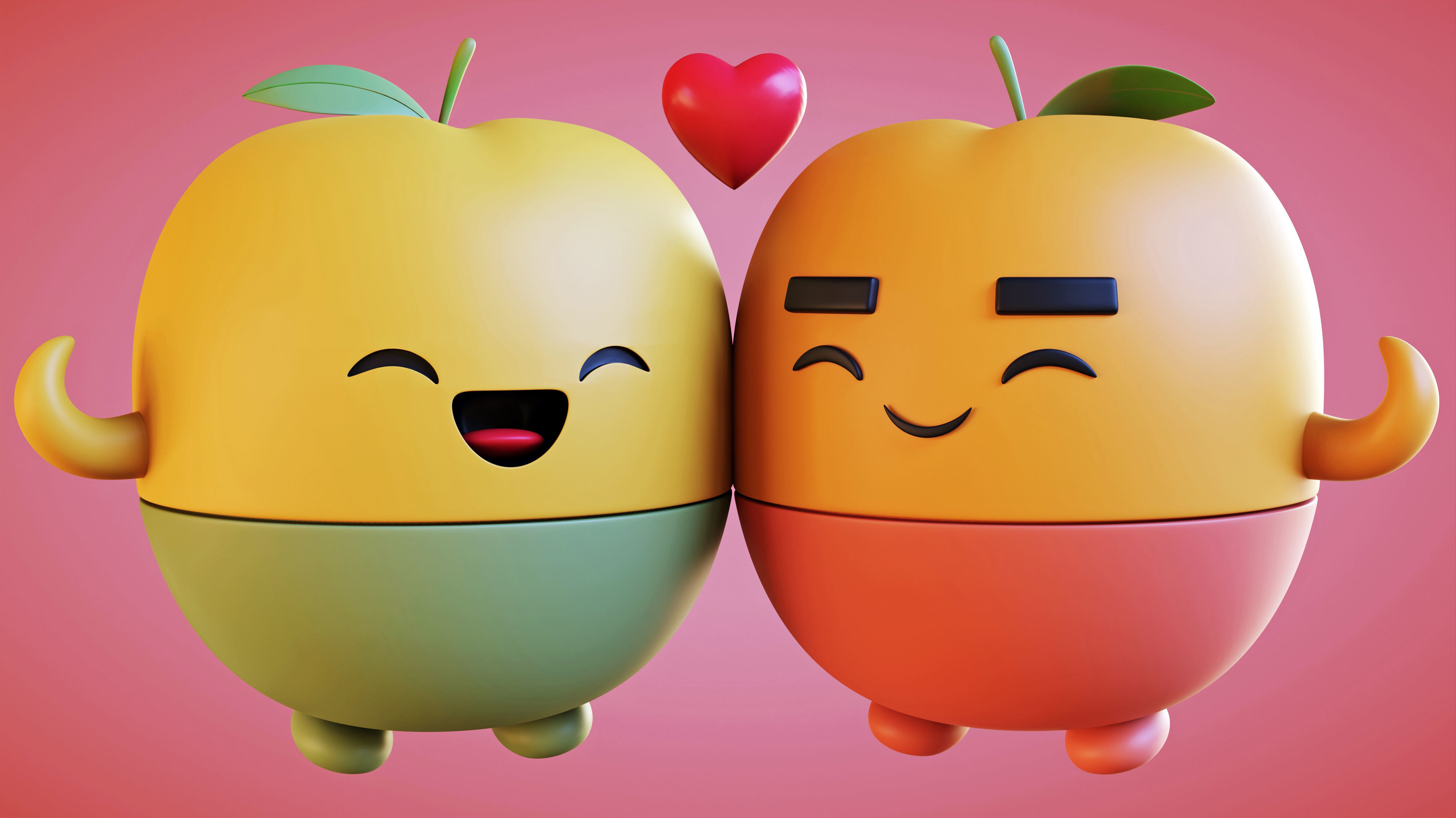 Cute Fruits in Love- A 3D Model of a Charming Couple Free low-poly 3D model_8