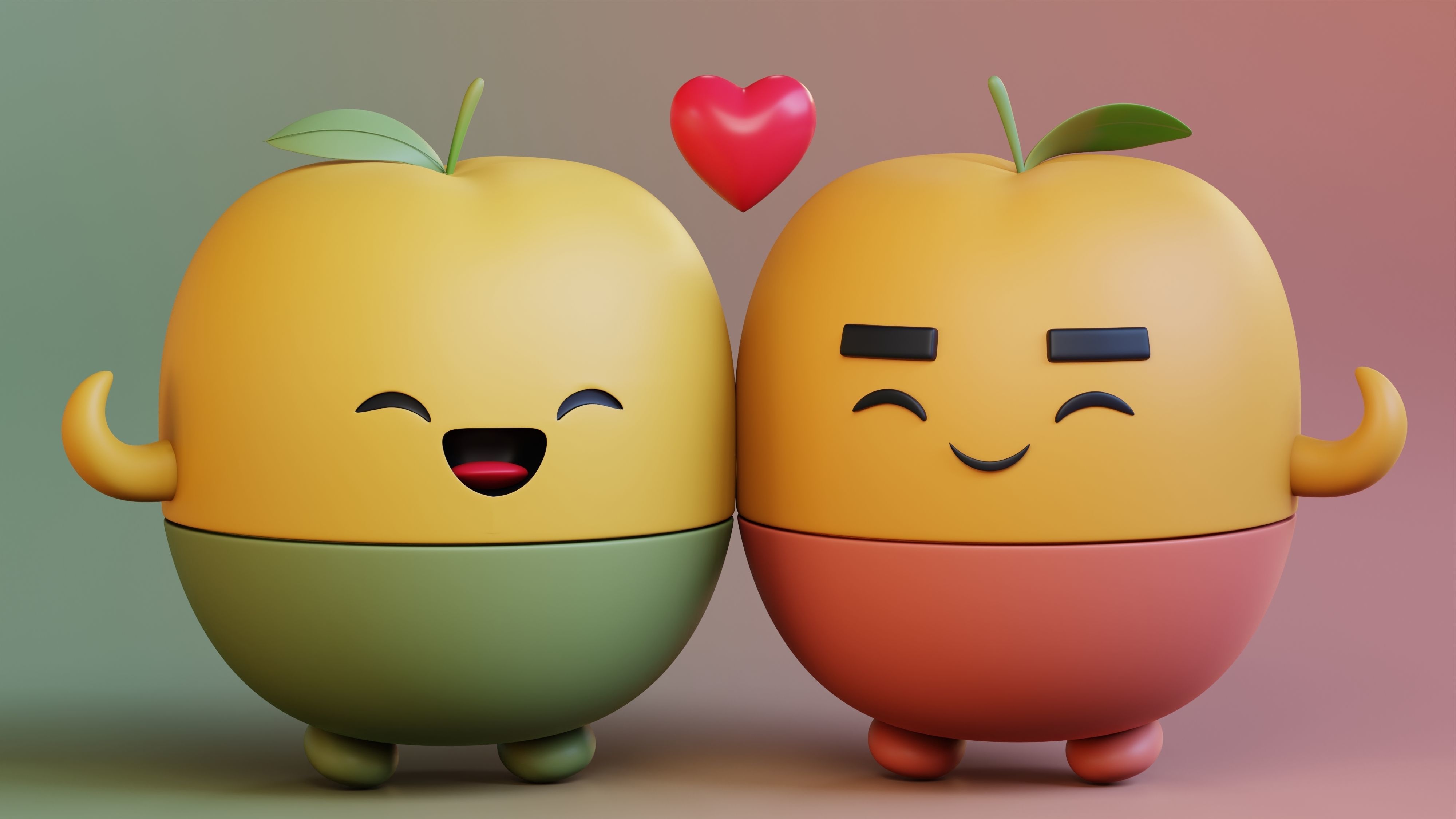 Cute Fruits in Love- A 3D Model of a Charming Couple Free low-poly 3D model_1