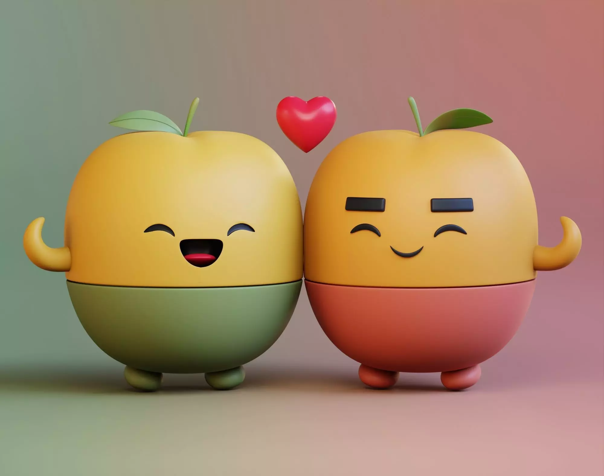 Cute Fruits in Love- A 3D Model of a Charming Couple Free low-poly 3D model_0