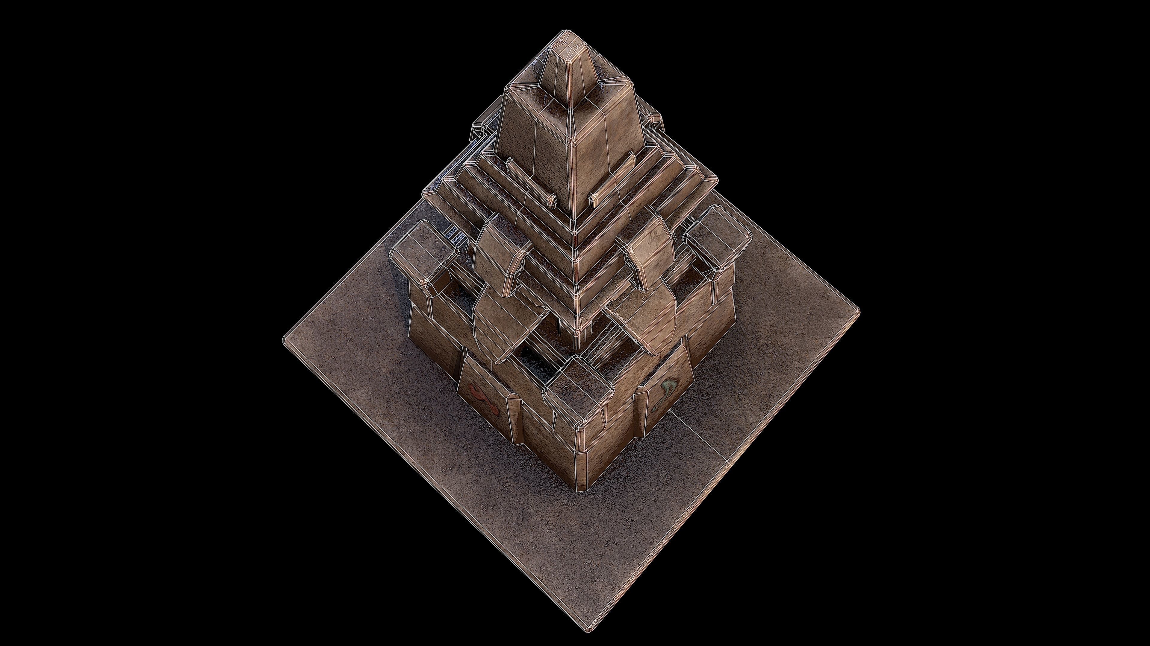 Stone tower - 4 elements Low-poly 3D model_6