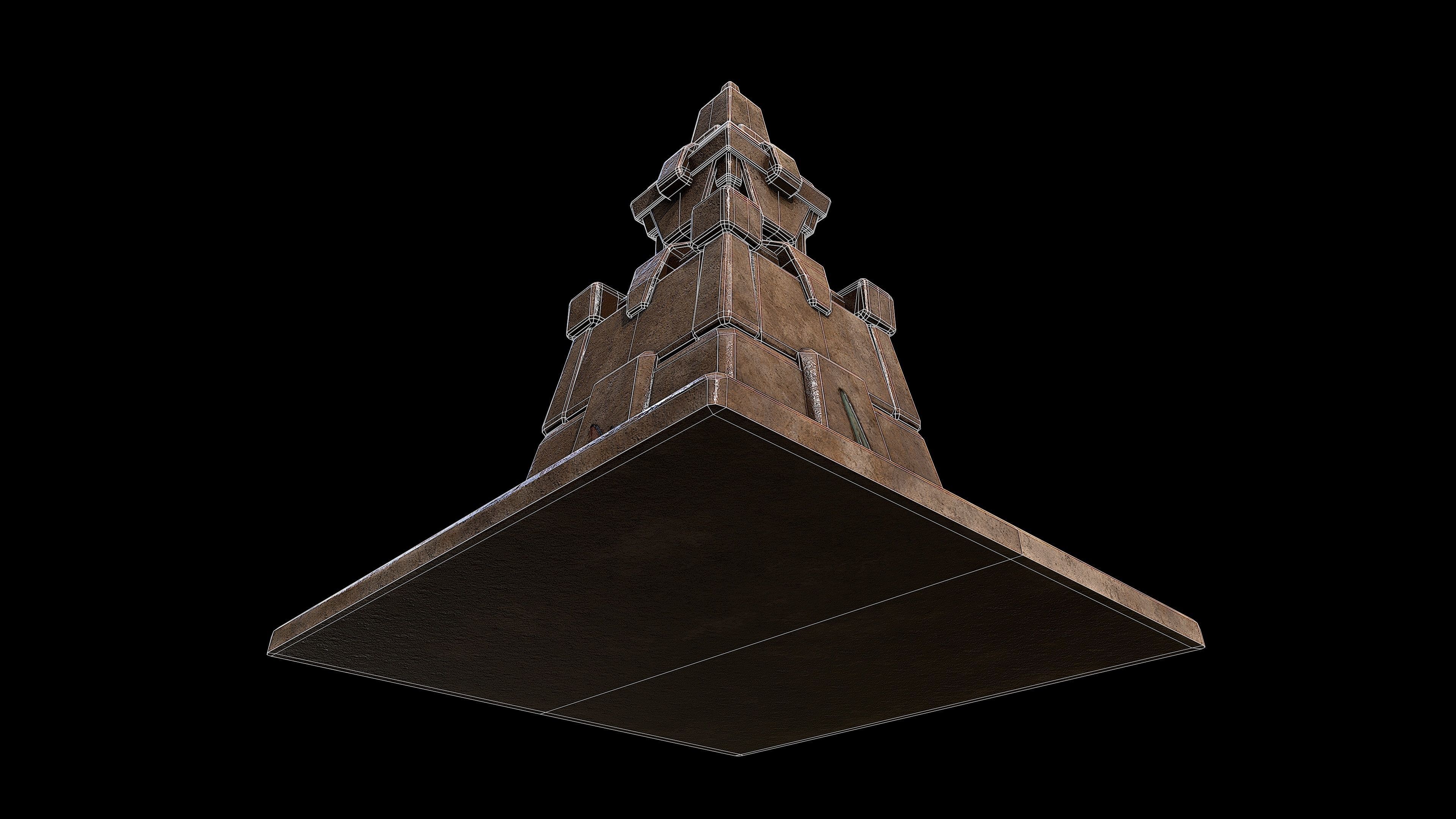 Stone tower - 4 elements Low-poly 3D model_7