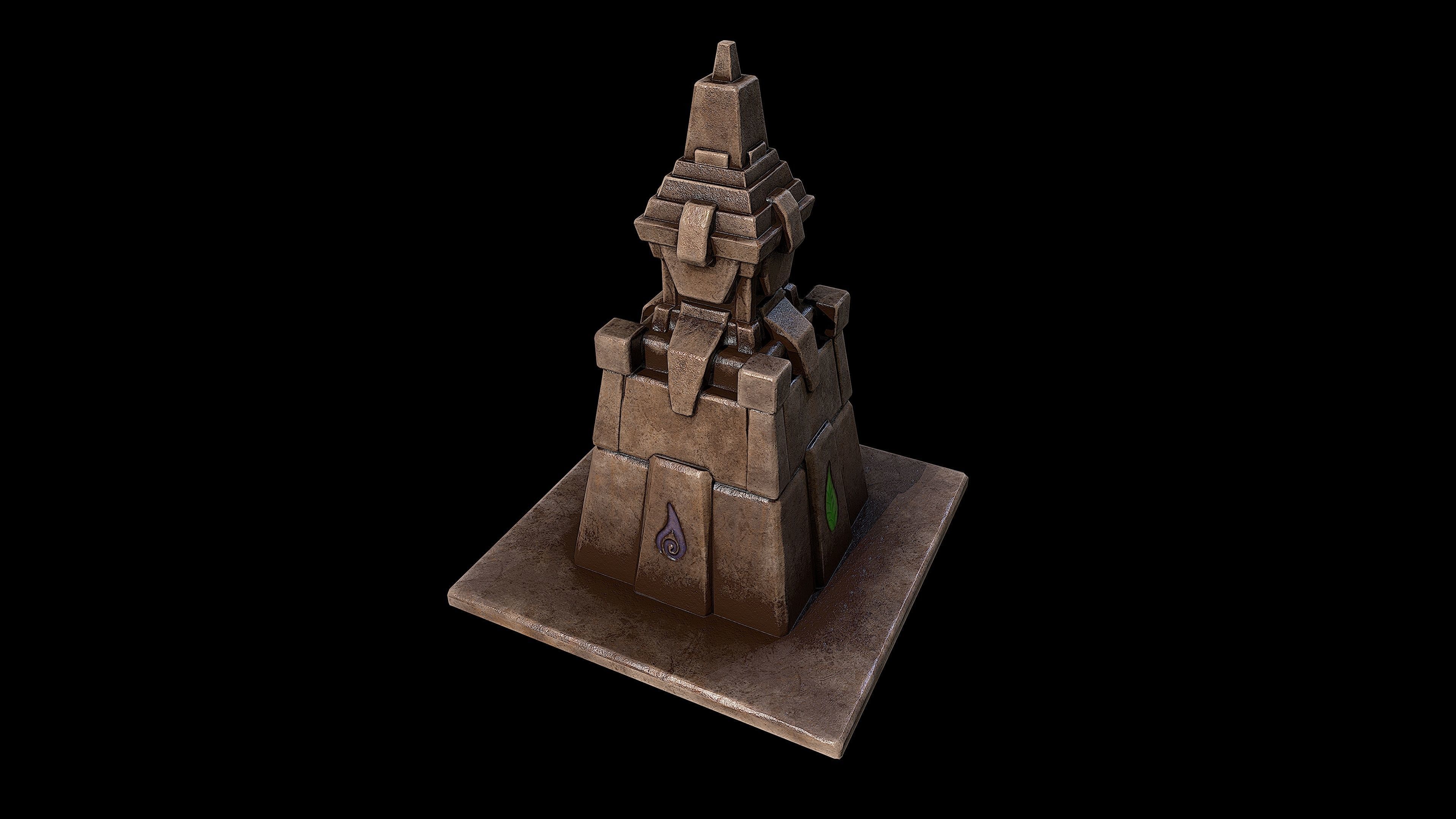 Stone tower - 4 elements Low-poly 3D model_2
