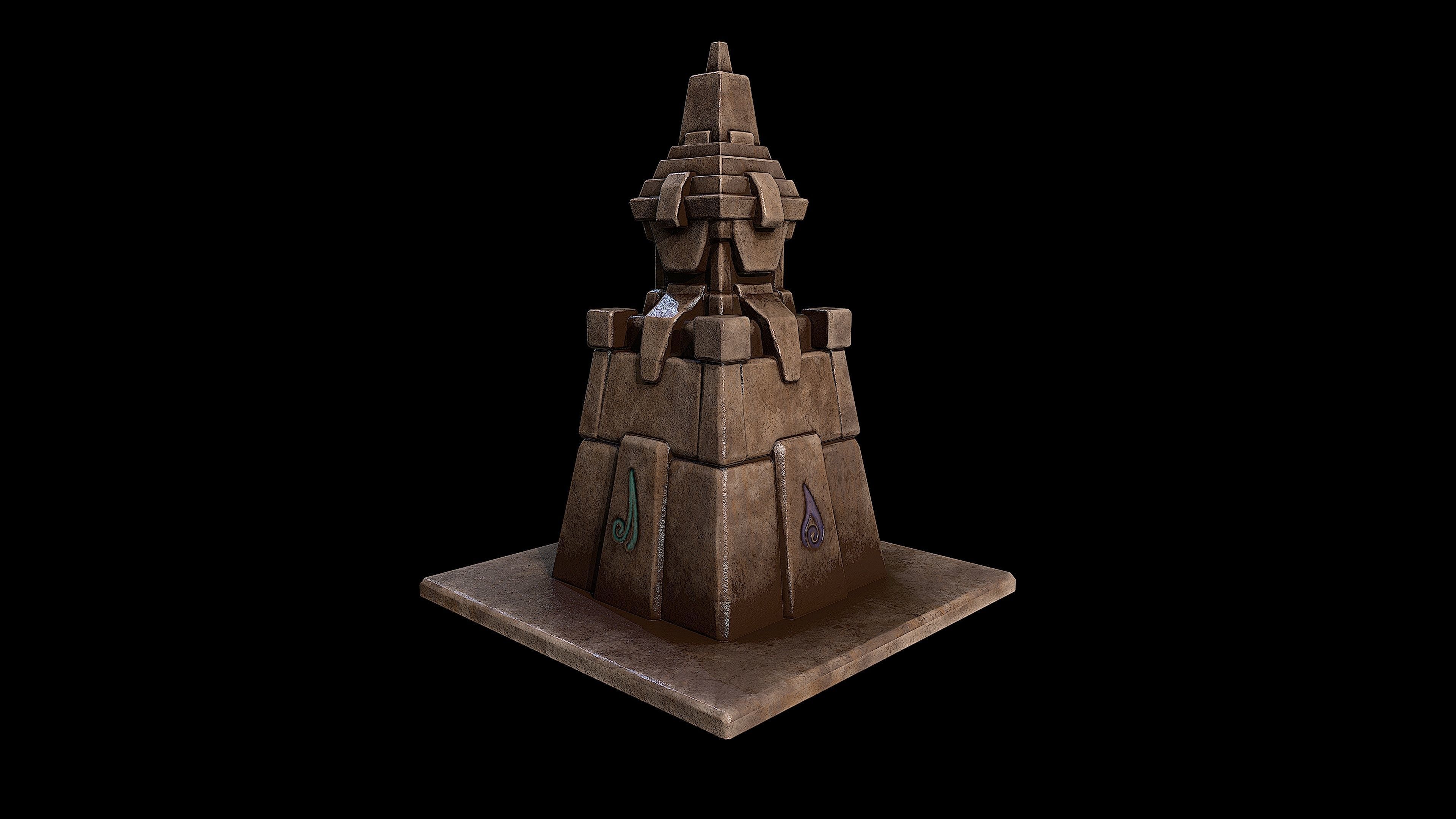 Stone tower - 4 elements Low-poly 3D model_1