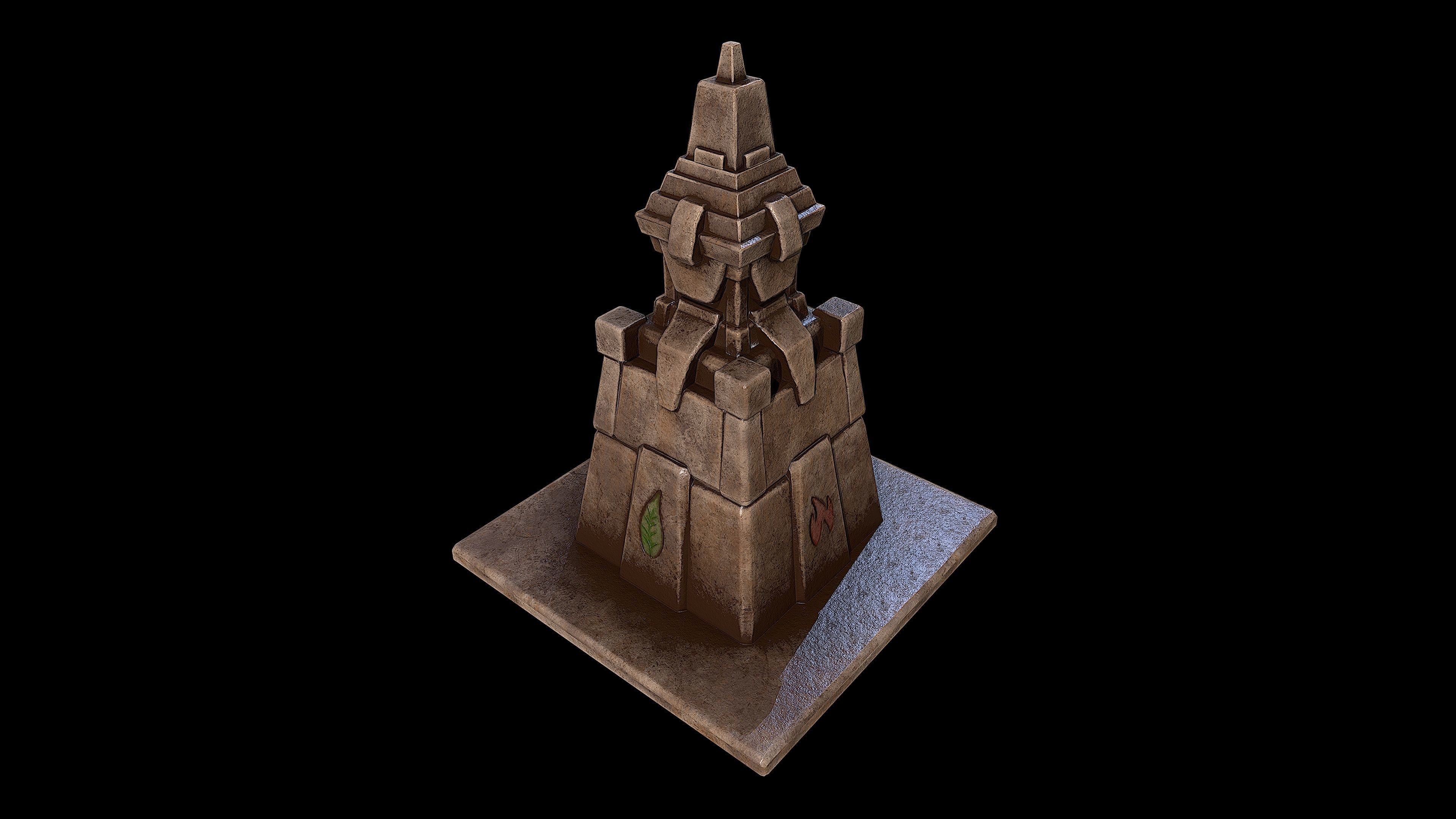 Stone tower - 4 elements Low-poly 3D model_3