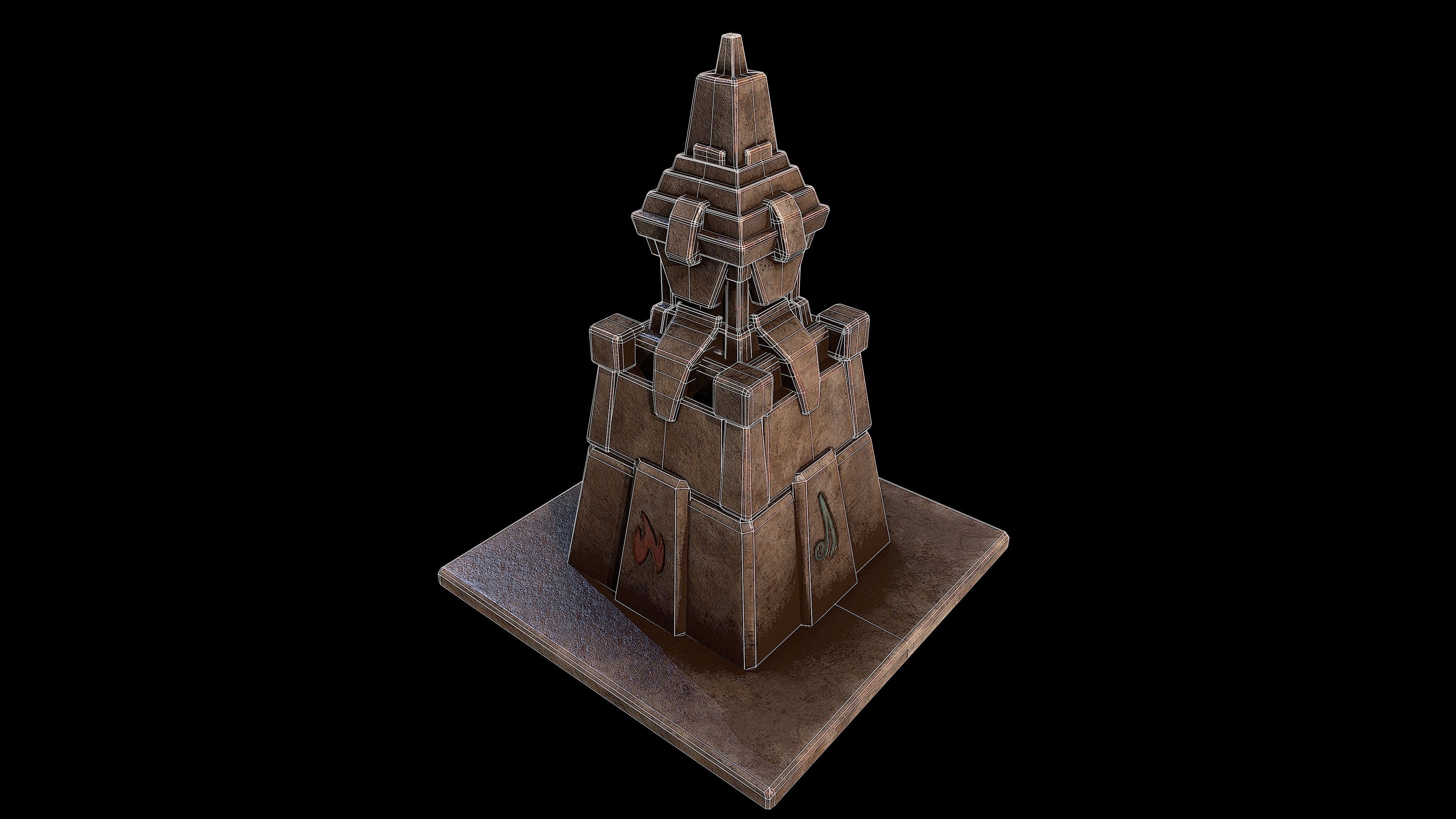 Stone tower - 4 elements Low-poly 3D model_5