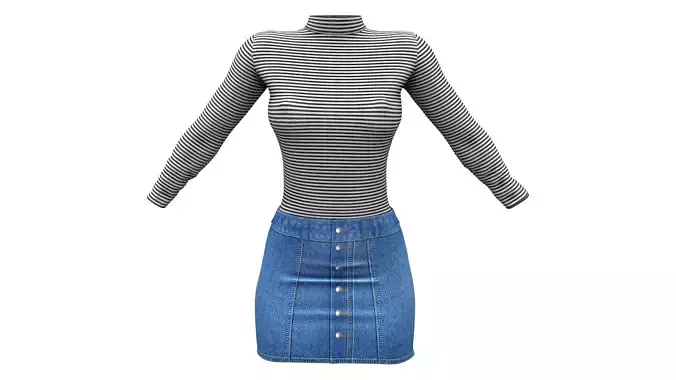 Denim Skirt With Long Sleeves T-shirt Winter Outfit