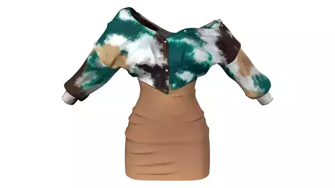 Tie Dye Curved Hem Satin Blouse With Skirt