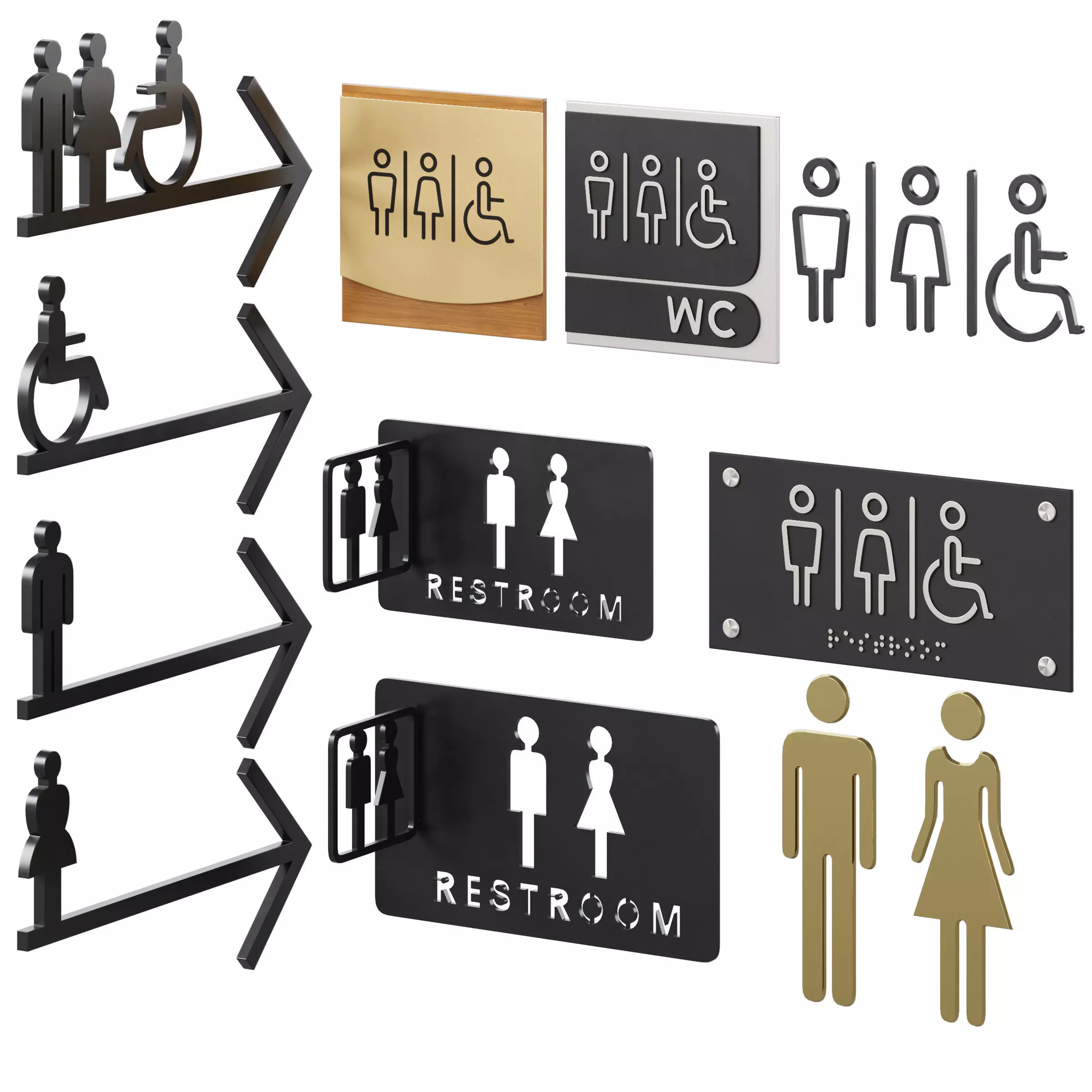 Restroom Directional Door Signs 2 3D model_0