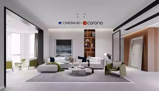 03 - Modern Livingroom Interior scene - C4D and Corona Render 