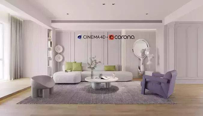 04- Modern Livingroom Interior scene - C4D and Corona Renderer