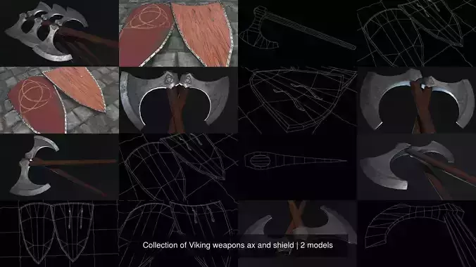 Collection of Viking weapons ax and shield 