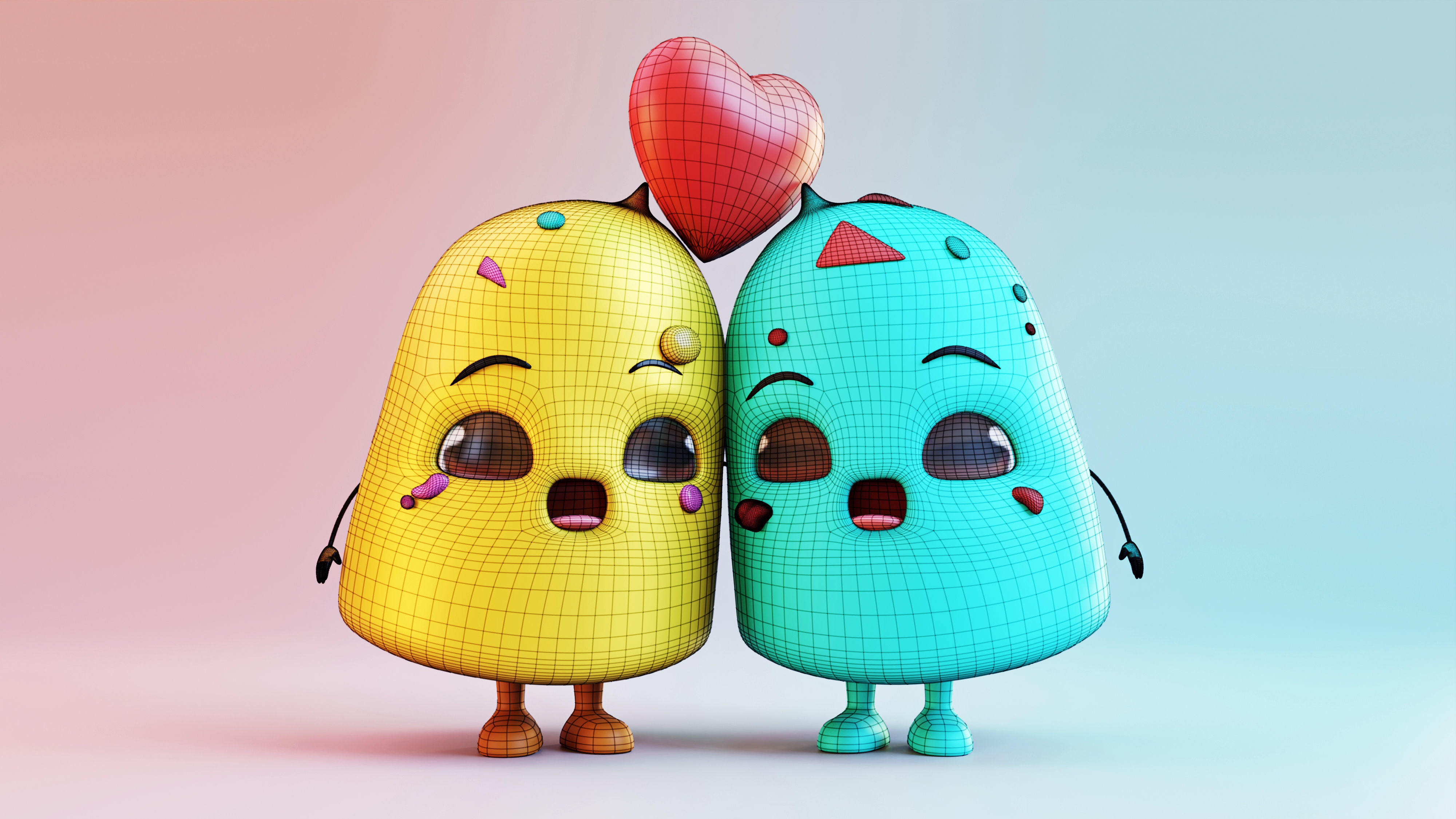 Melting Hearts- Cute Ice Cream Couple Low-poly 3D model_7