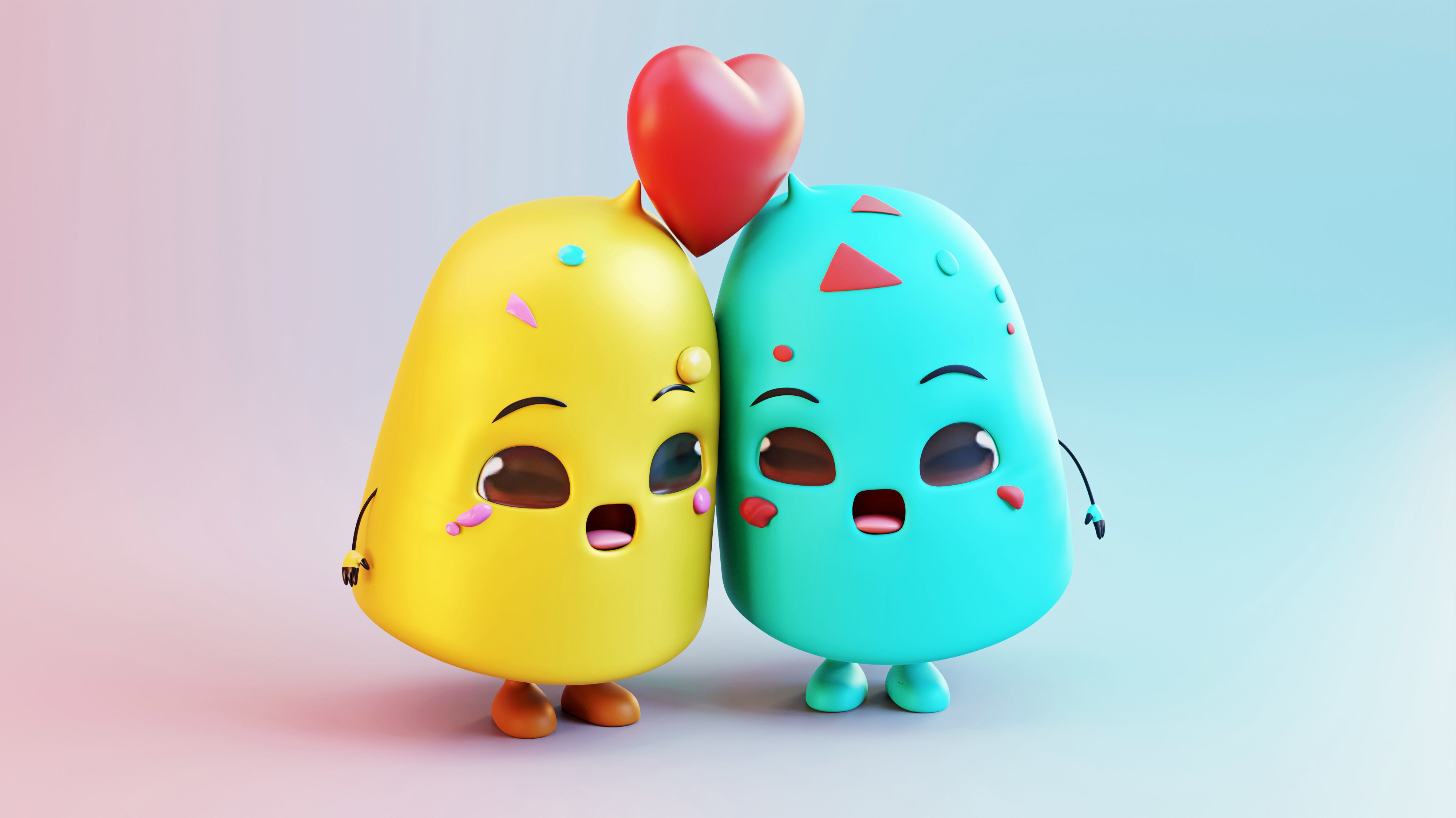 Melting Hearts- Cute Ice Cream Couple Low-poly 3D model_6