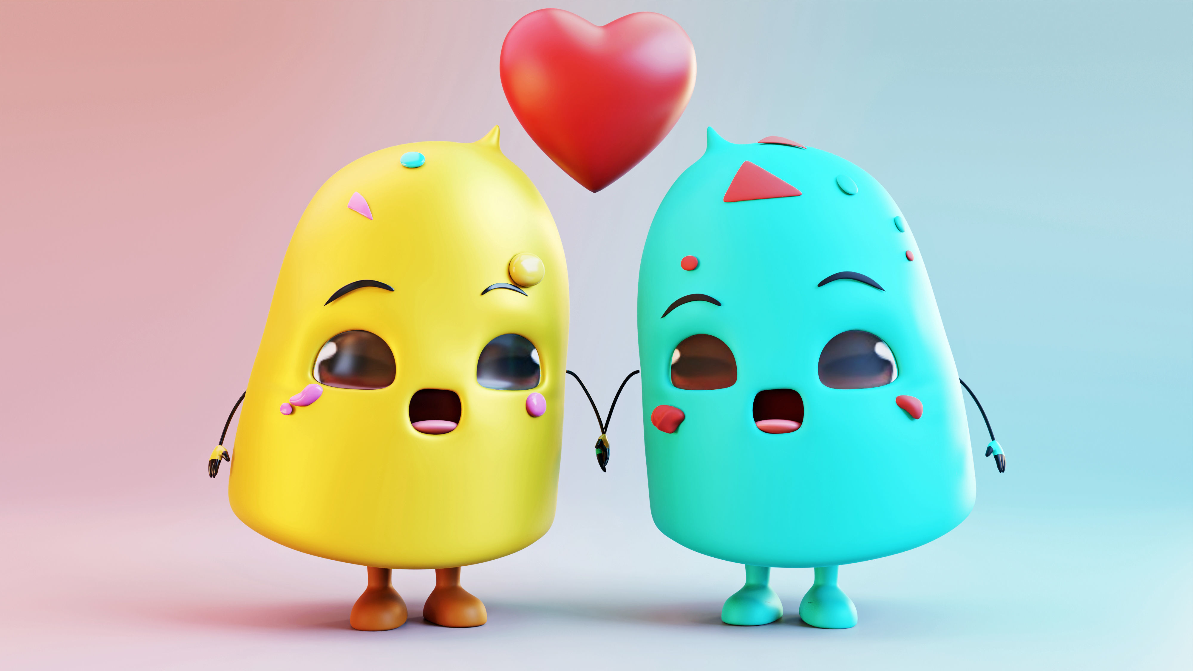 Melting Hearts- Cute Ice Cream Couple Low-poly 3D model_3