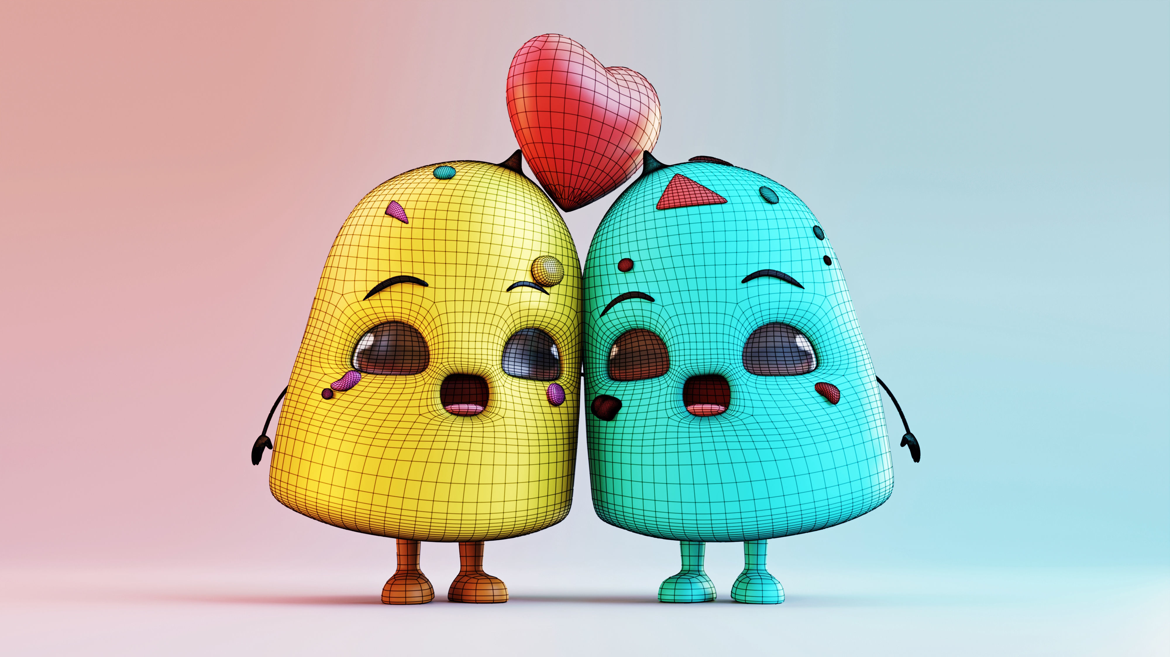 Melting Hearts- Cute Ice Cream Couple Low-poly 3D model_14