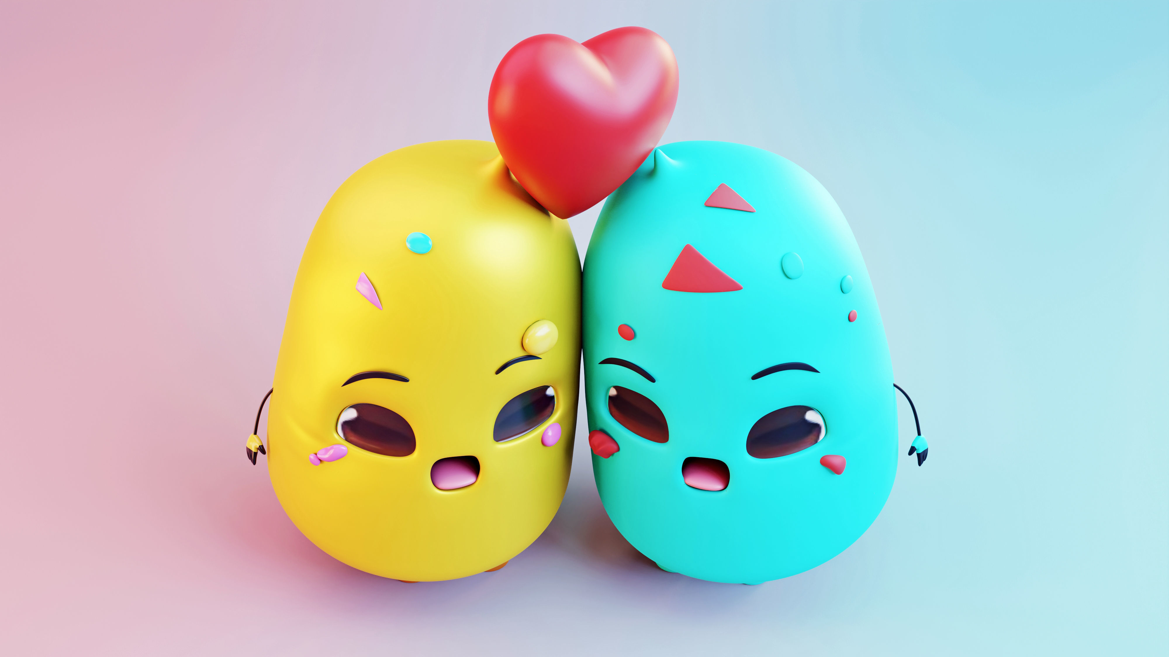 Melting Hearts- Cute Ice Cream Couple Low-poly 3D model_12