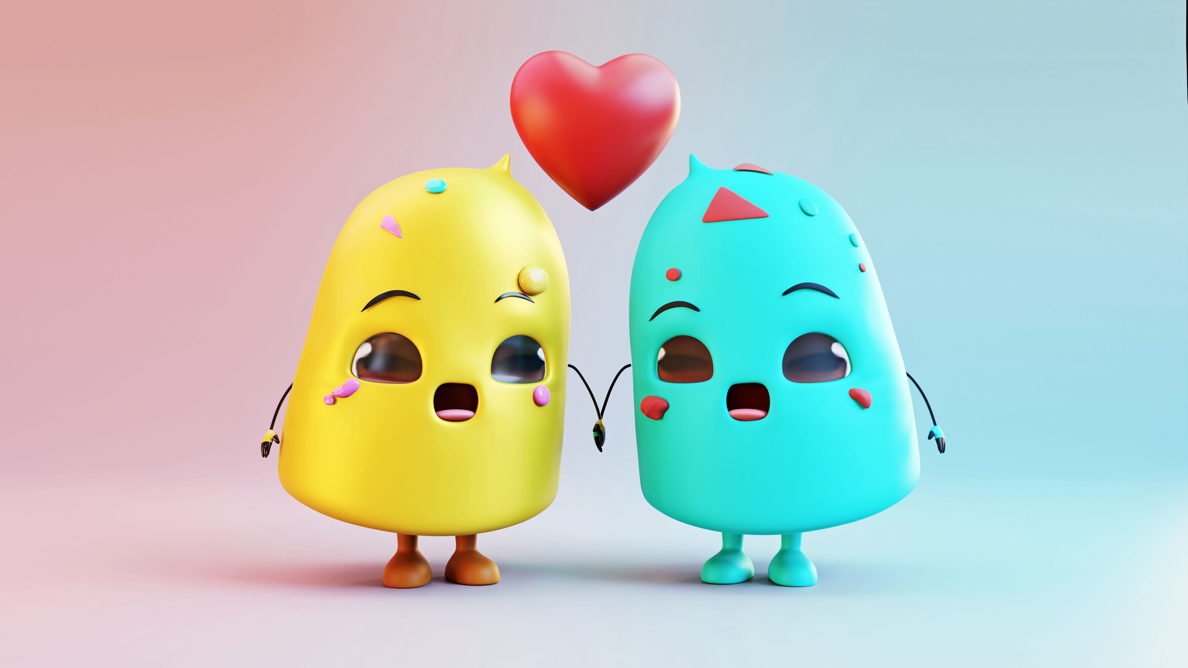 Melting Hearts- Cute Ice Cream Couple Low-poly 3D model_4