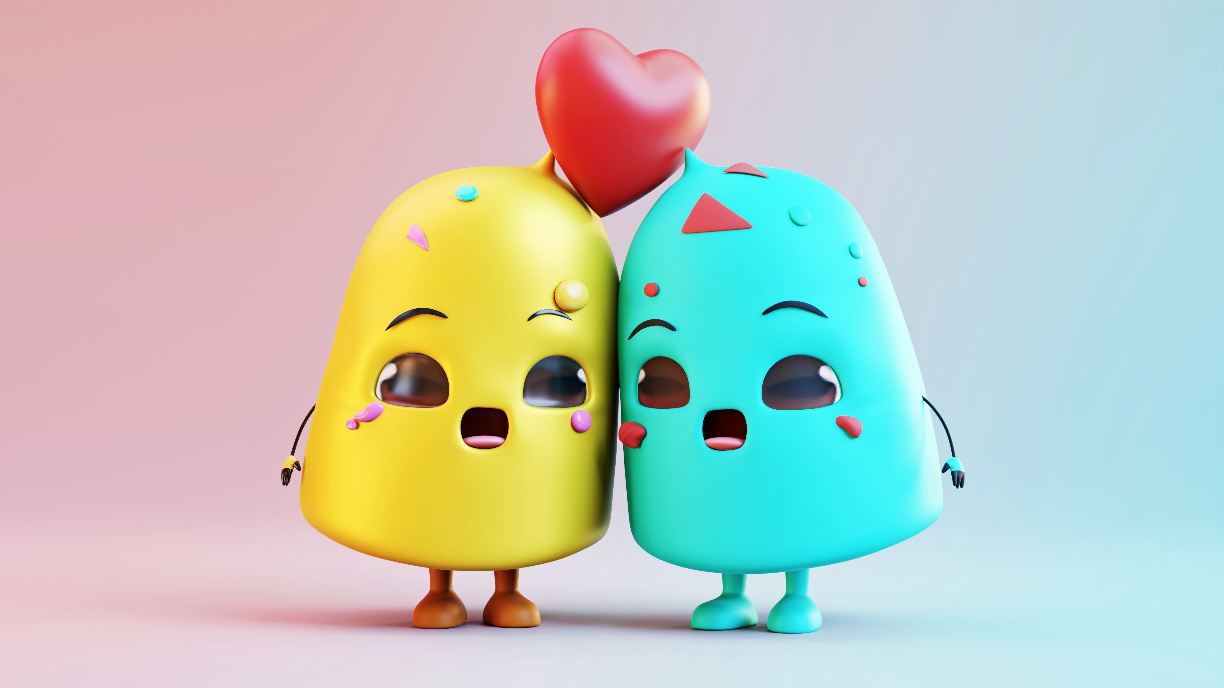 Melting Hearts- Cute Ice Cream Couple Low-poly 3D model_5