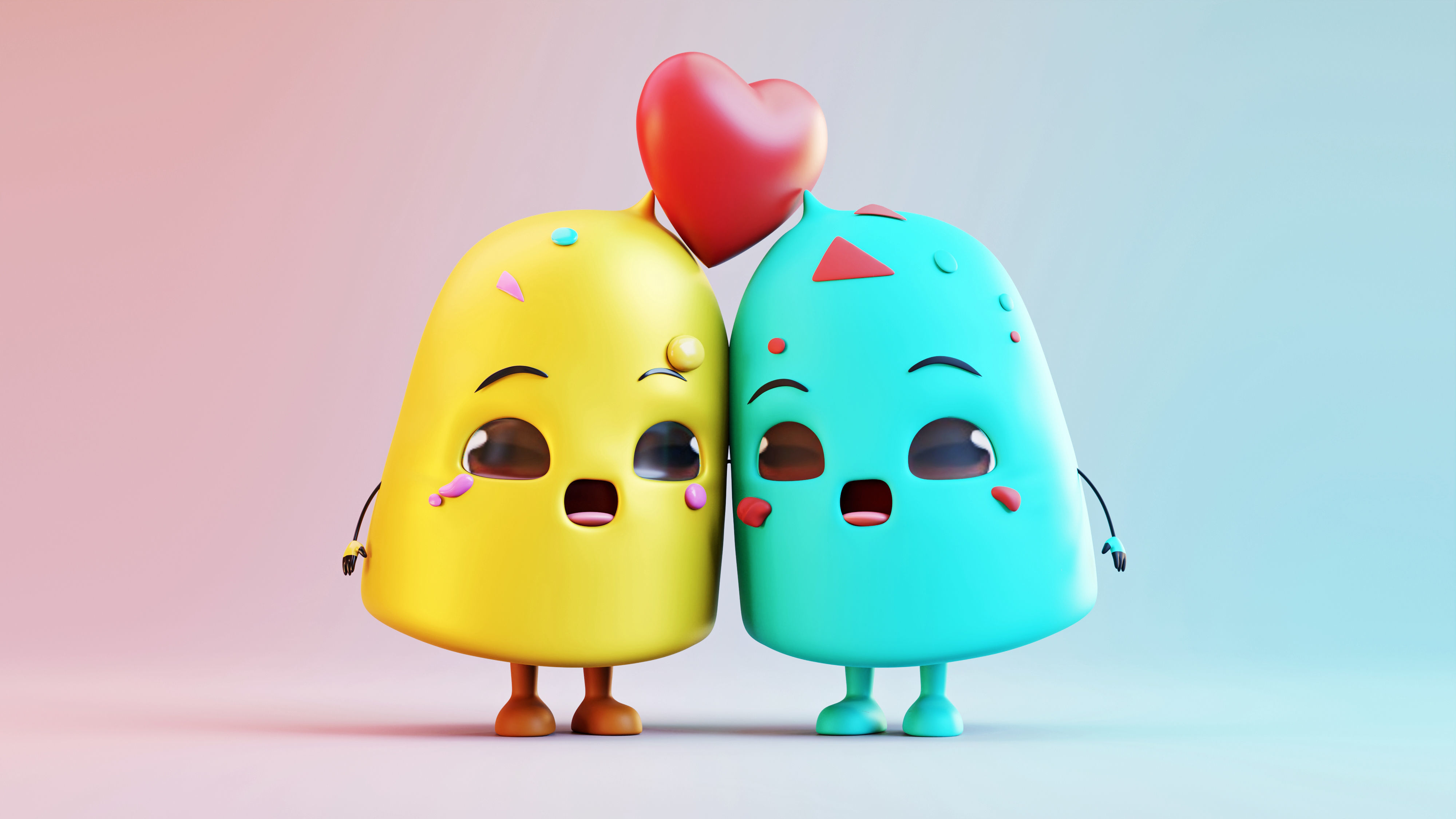 Melting Hearts- Cute Ice Cream Couple Low-poly 3D model_1