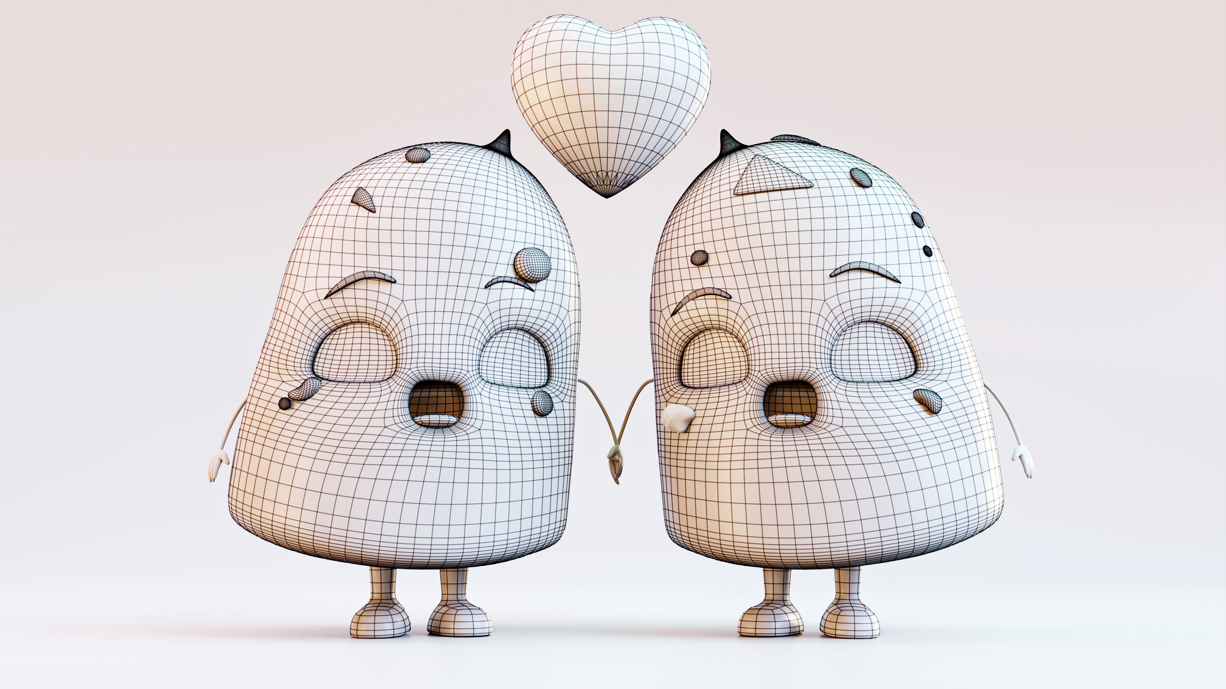 Melting Hearts- Cute Ice Cream Couple Low-poly 3D model_2