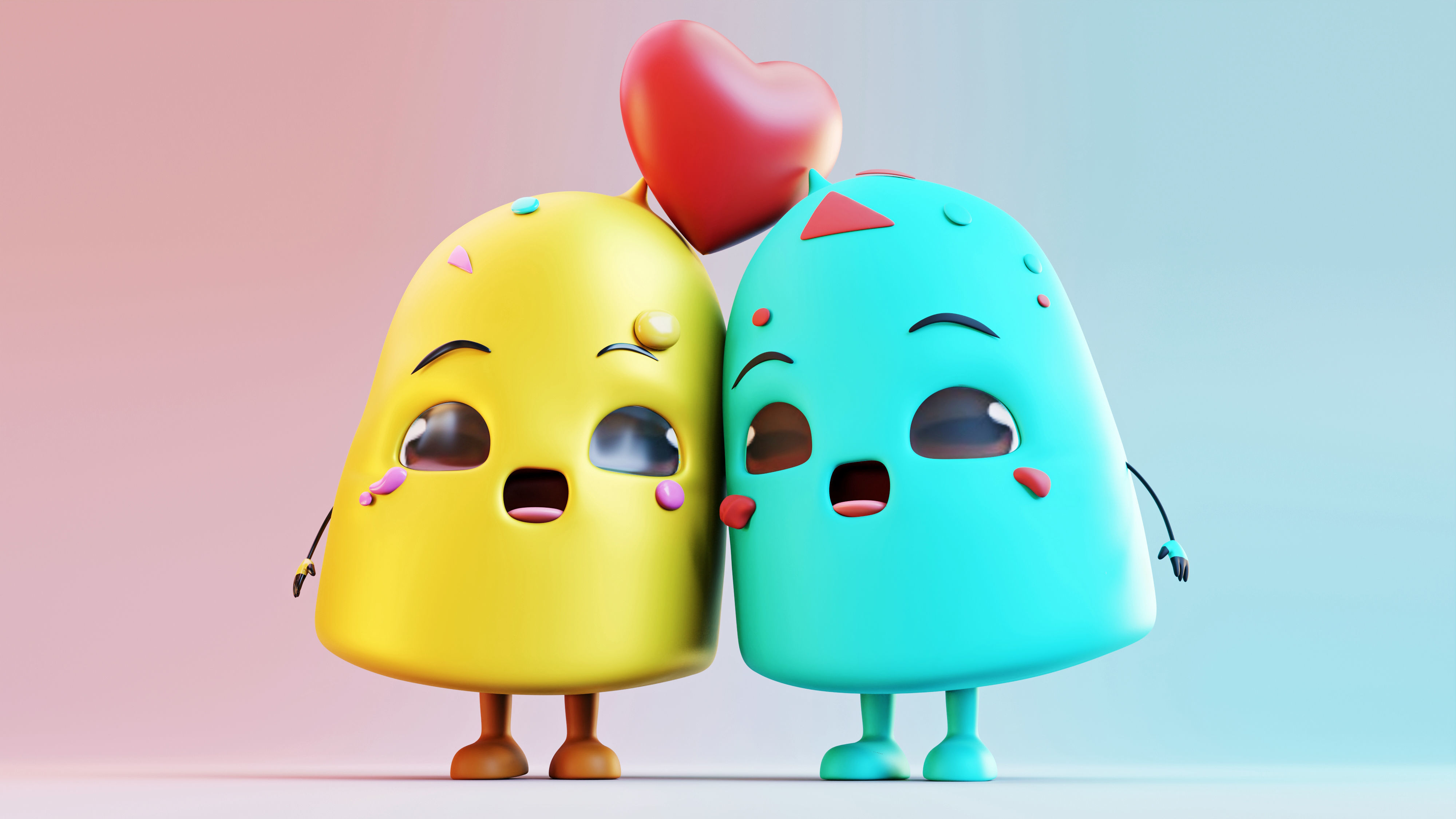 Melting Hearts- Cute Ice Cream Couple Low-poly 3D model_13