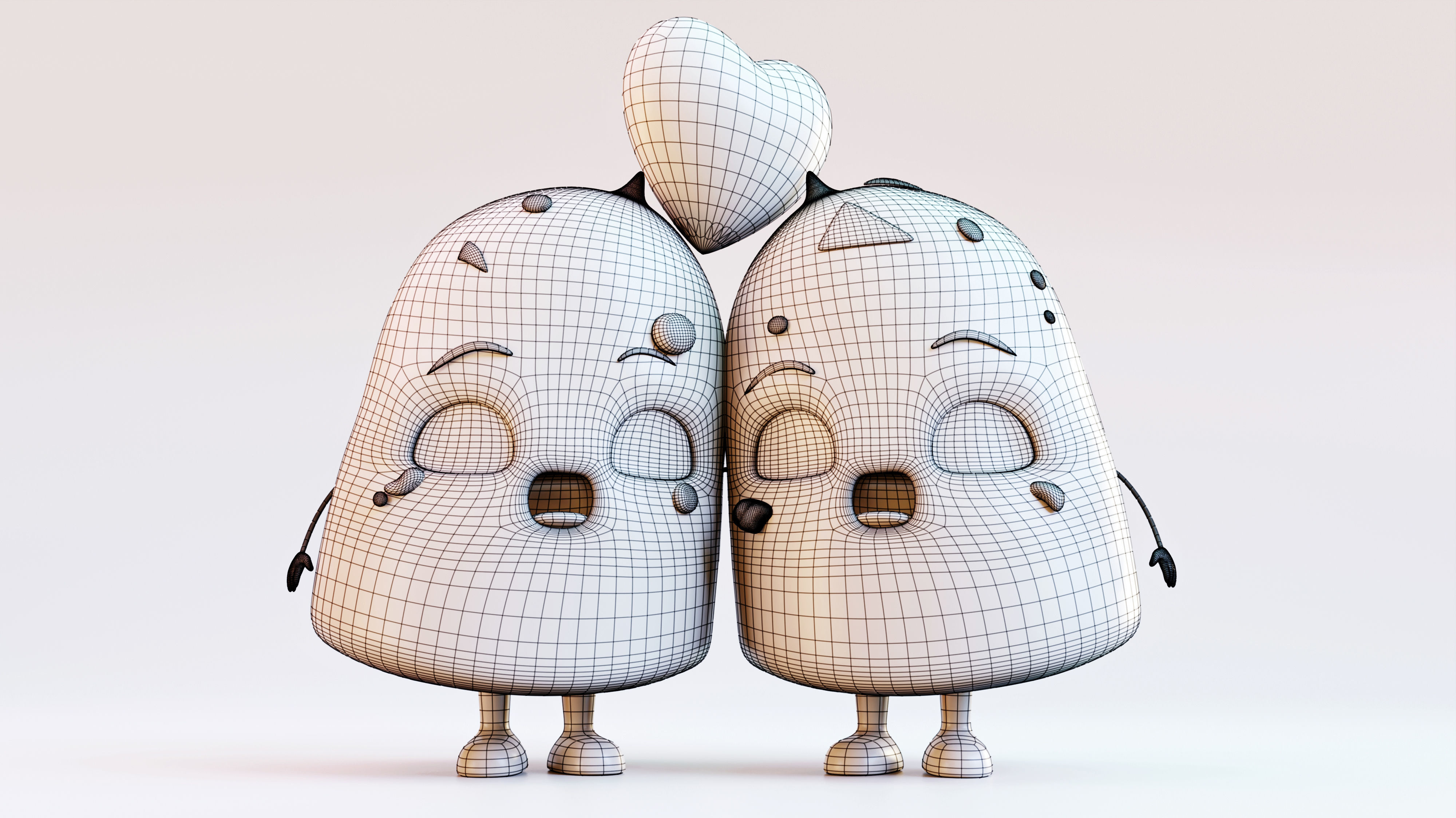 Melting Hearts- Cute Ice Cream Couple Low-poly 3D model_9