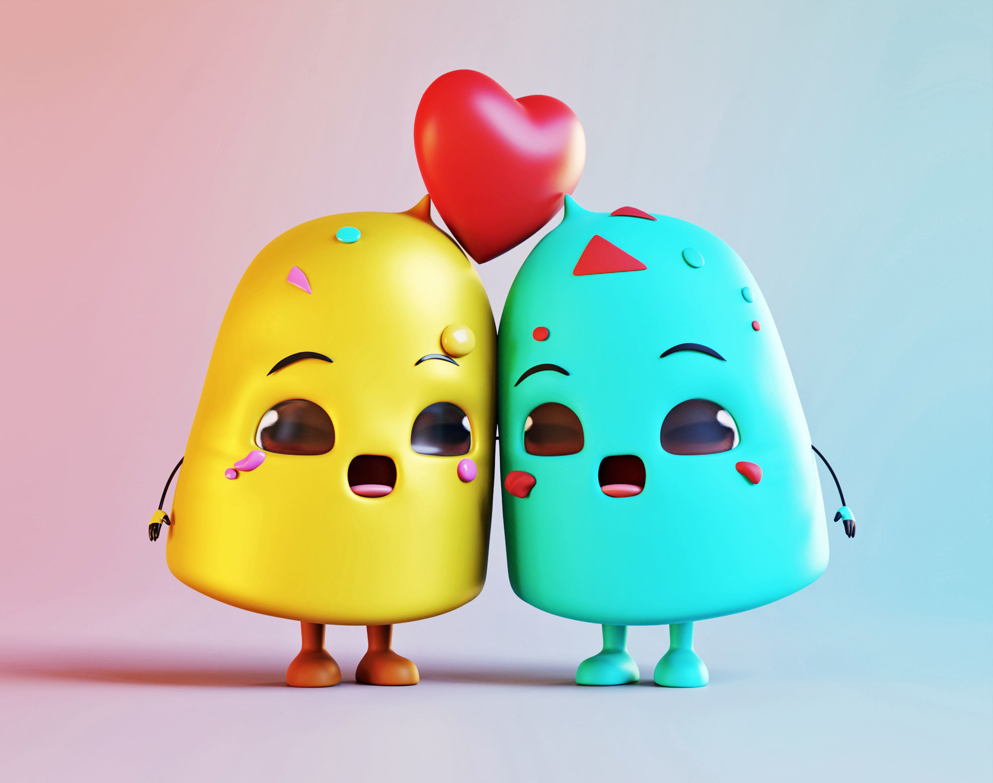 Melting Hearts- Cute Ice Cream Couple Low-poly 3D model_8