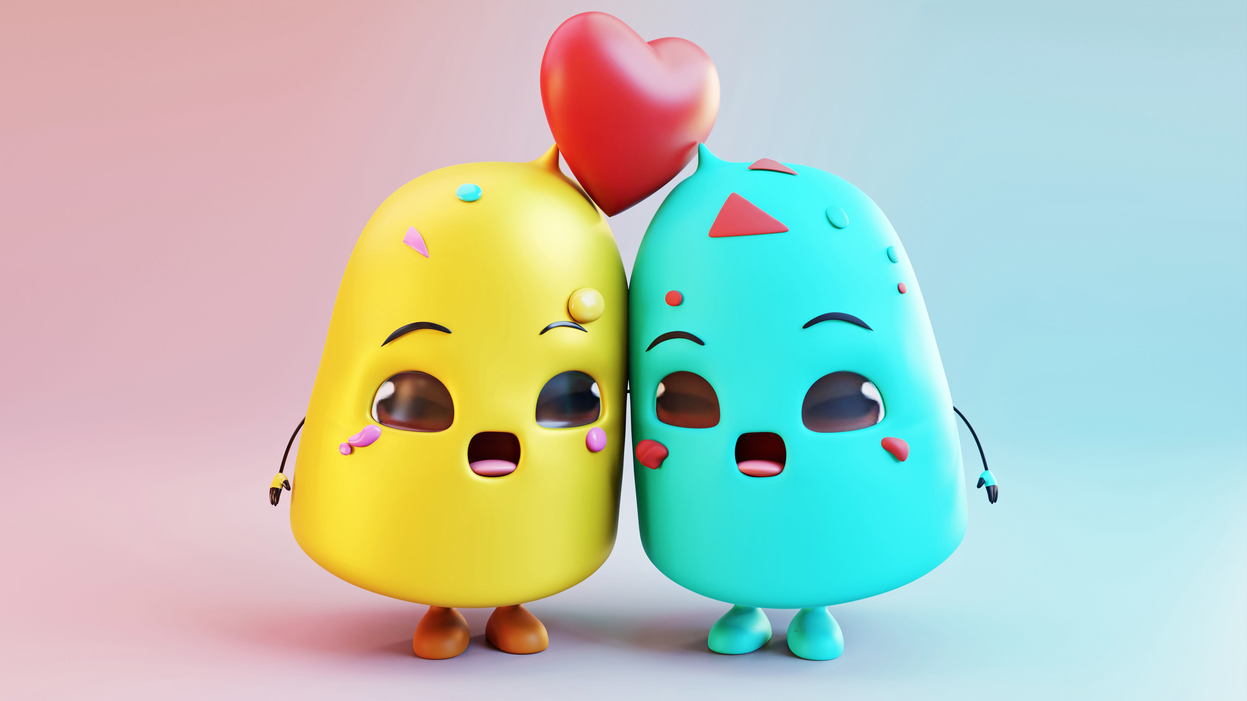 Melting Hearts- Cute Ice Cream Couple Low-poly 3D model_11