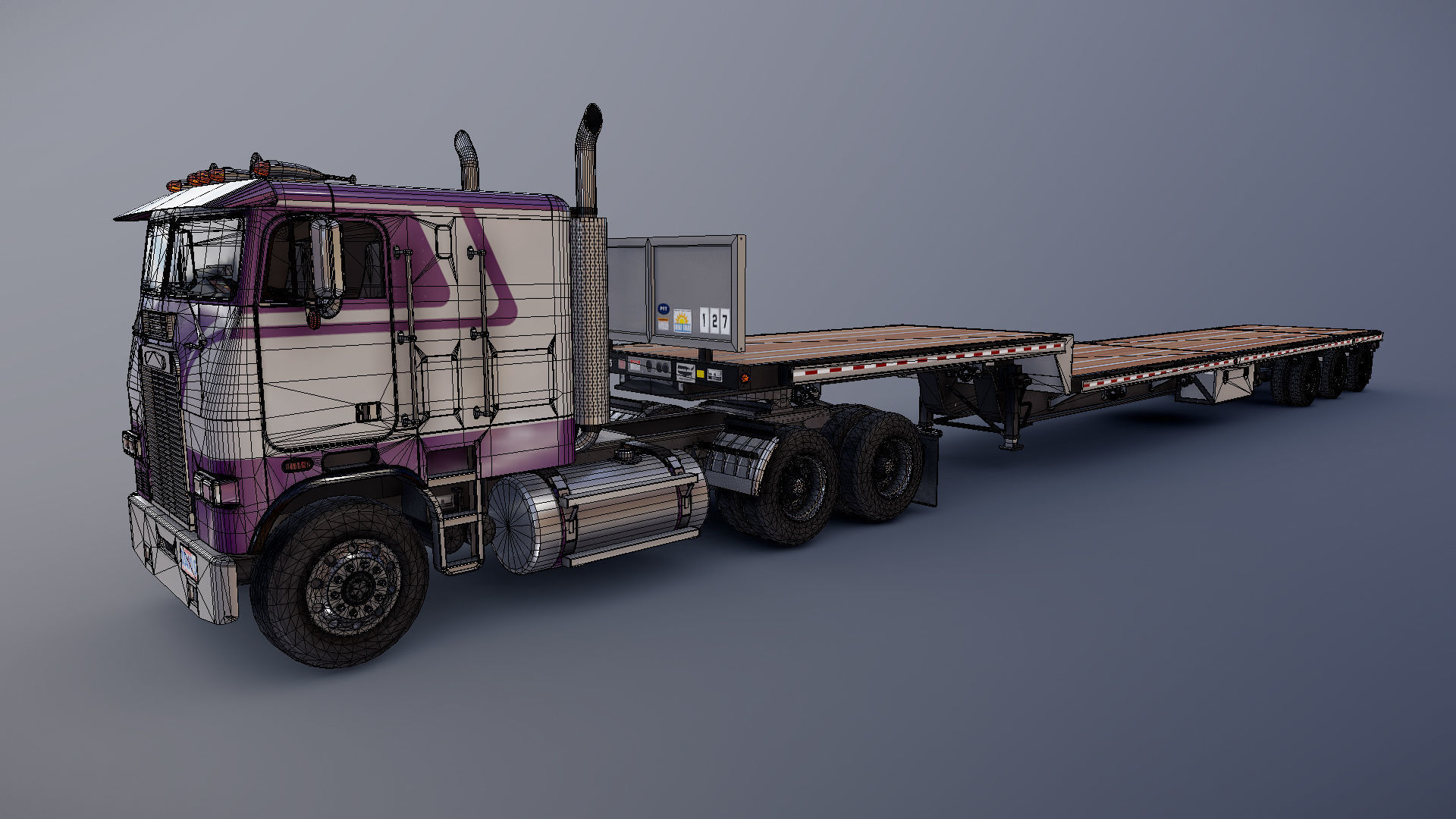 Freightliner FLT dropdeck trailer Low-poly 3D model_31