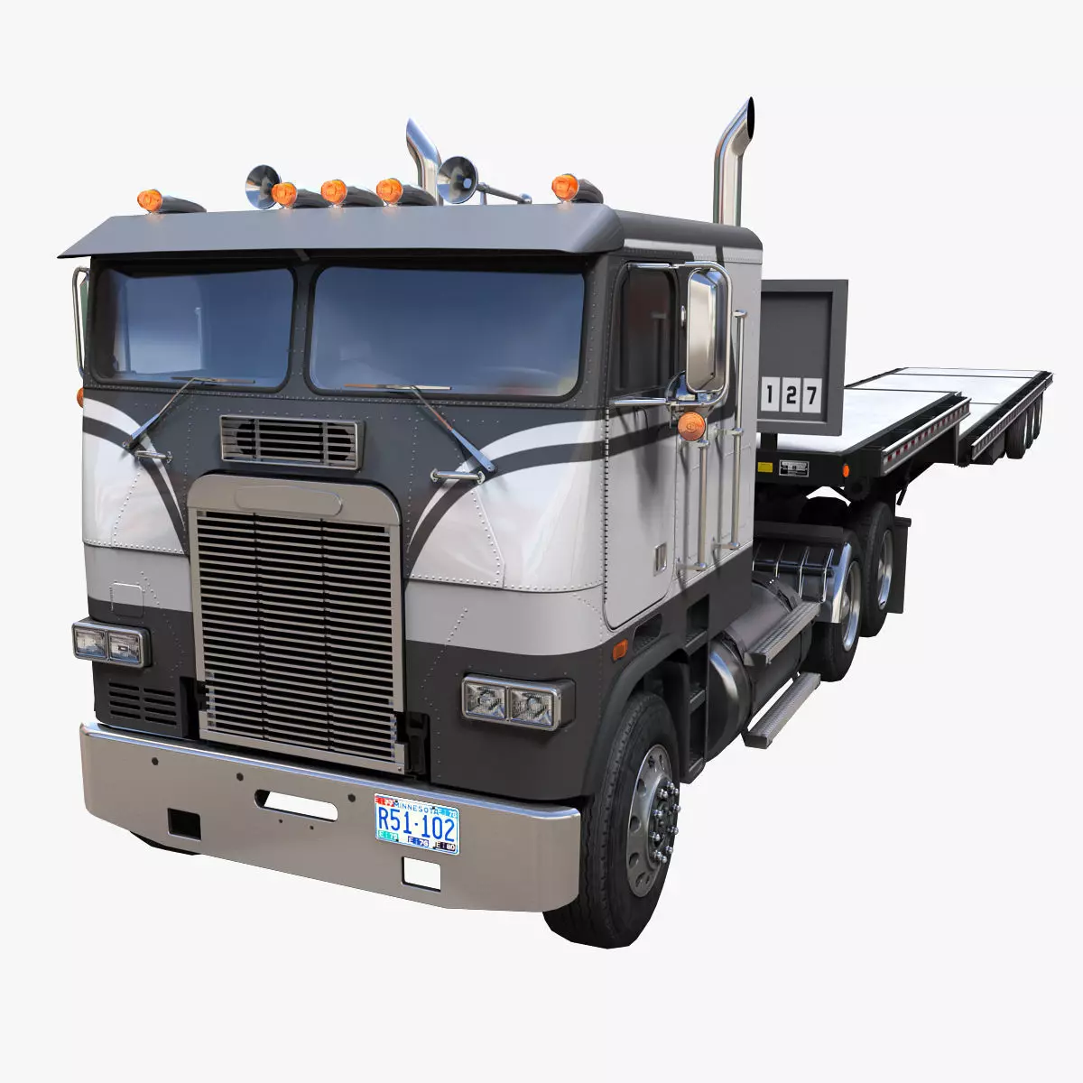 Freightliner FLT dropdeck trailer Low-poly 3D model_0