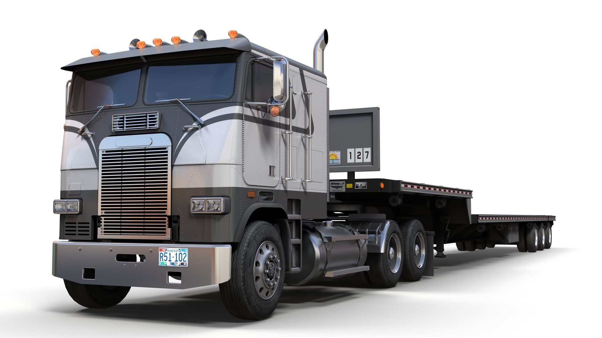 Freightliner FLT dropdeck trailer Low-poly 3D model_8