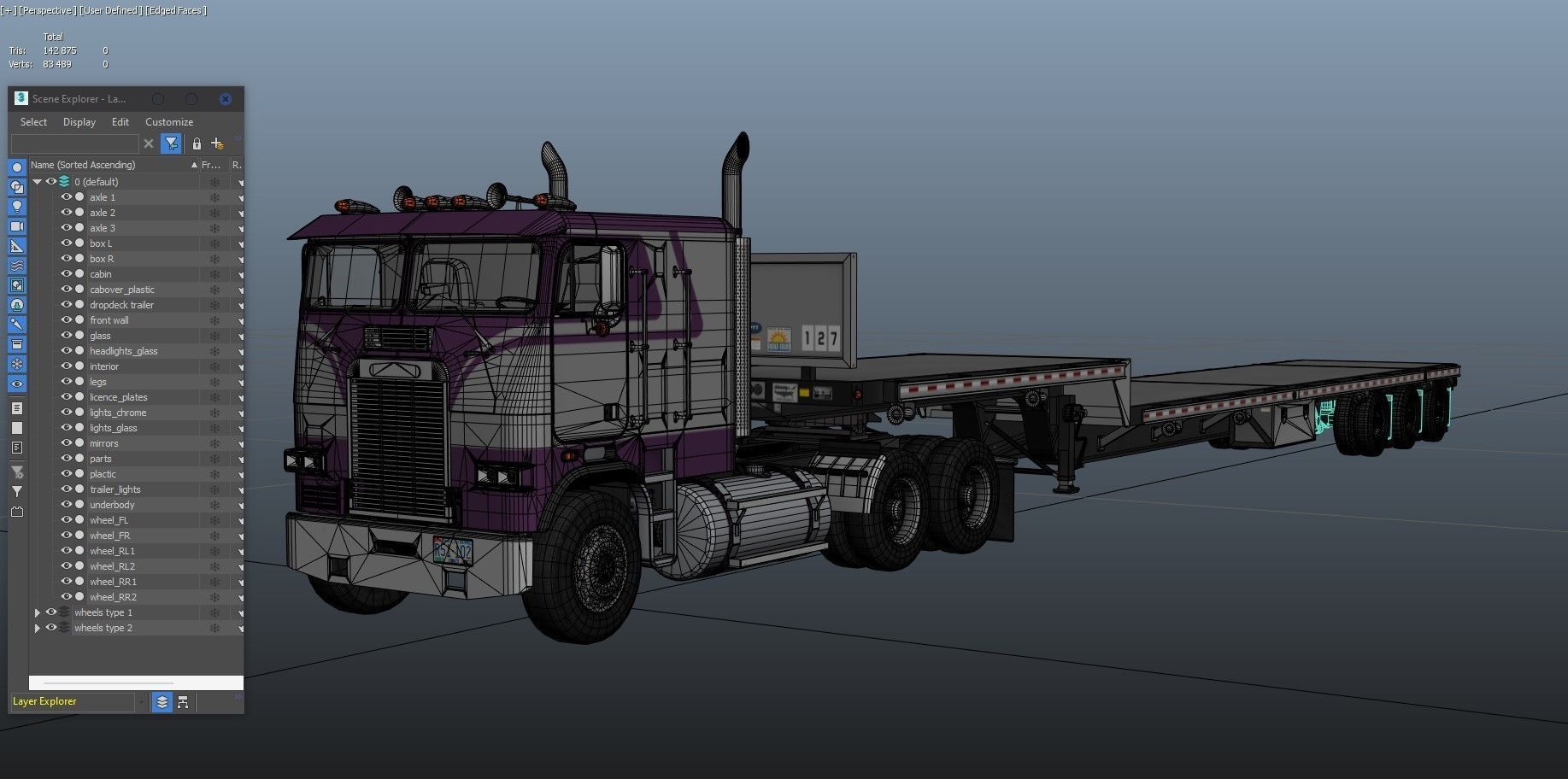 Freightliner FLT dropdeck trailer Low-poly 3D model_43