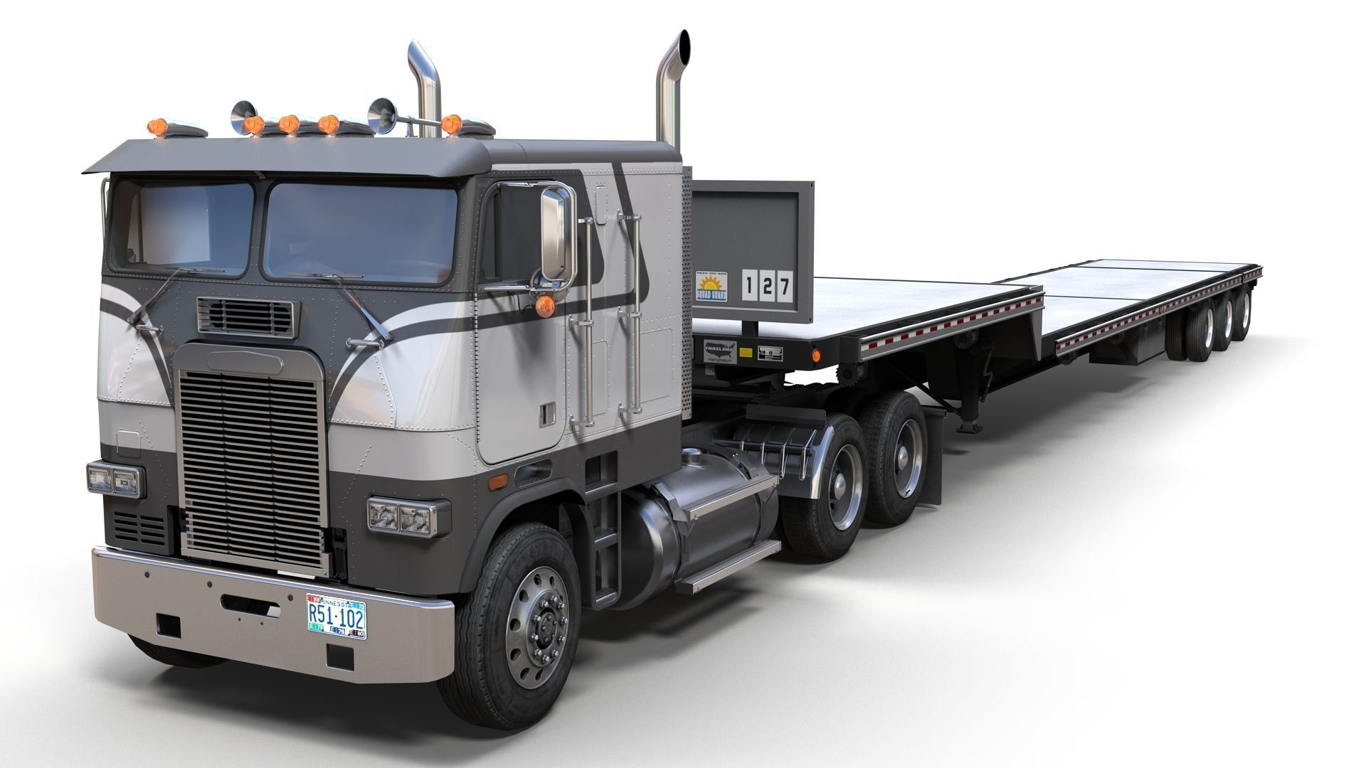 Freightliner FLT dropdeck trailer Low-poly 3D model_1