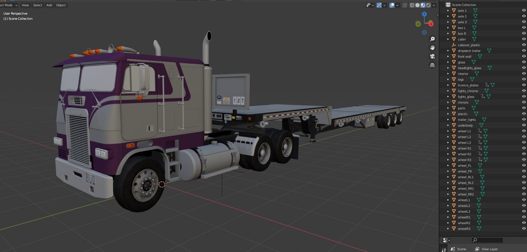 Freightliner FLT dropdeck trailer Low-poly 3D model_46