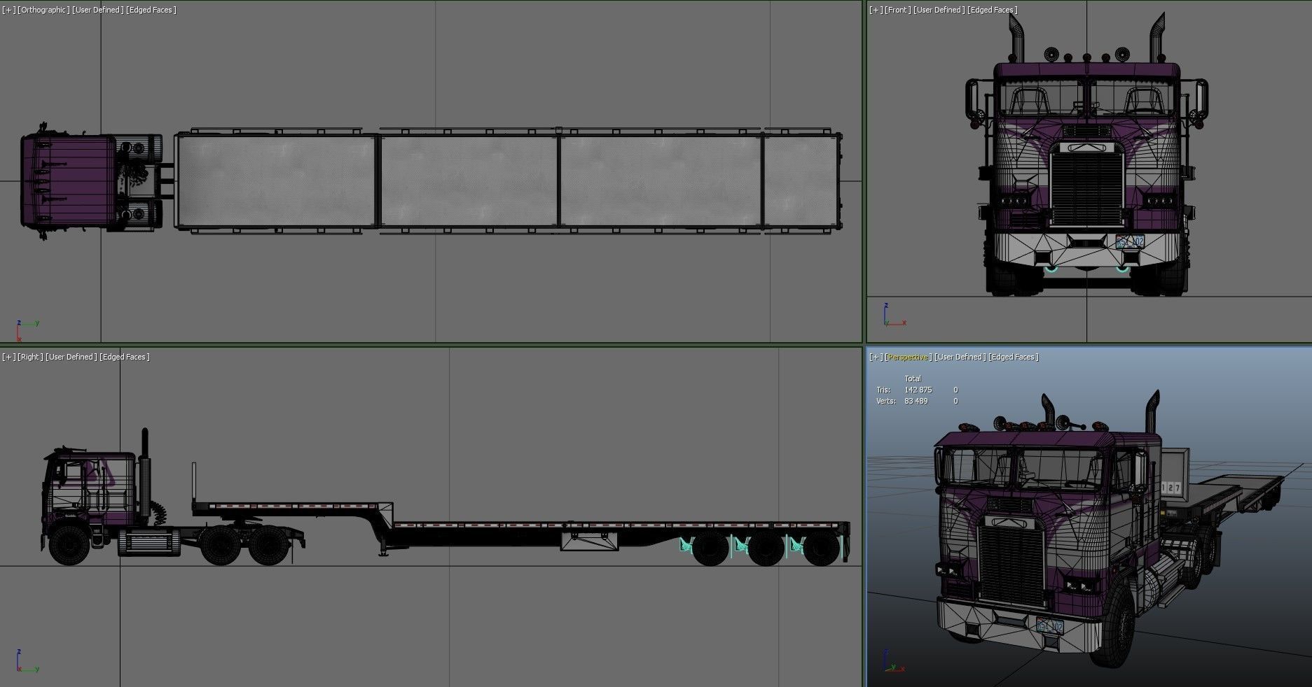 Freightliner FLT dropdeck trailer Low-poly 3D model_45