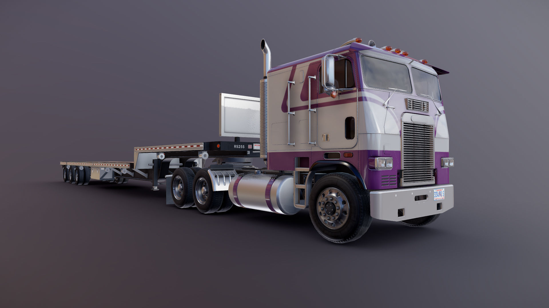 Freightliner FLT dropdeck trailer Low-poly 3D model_26